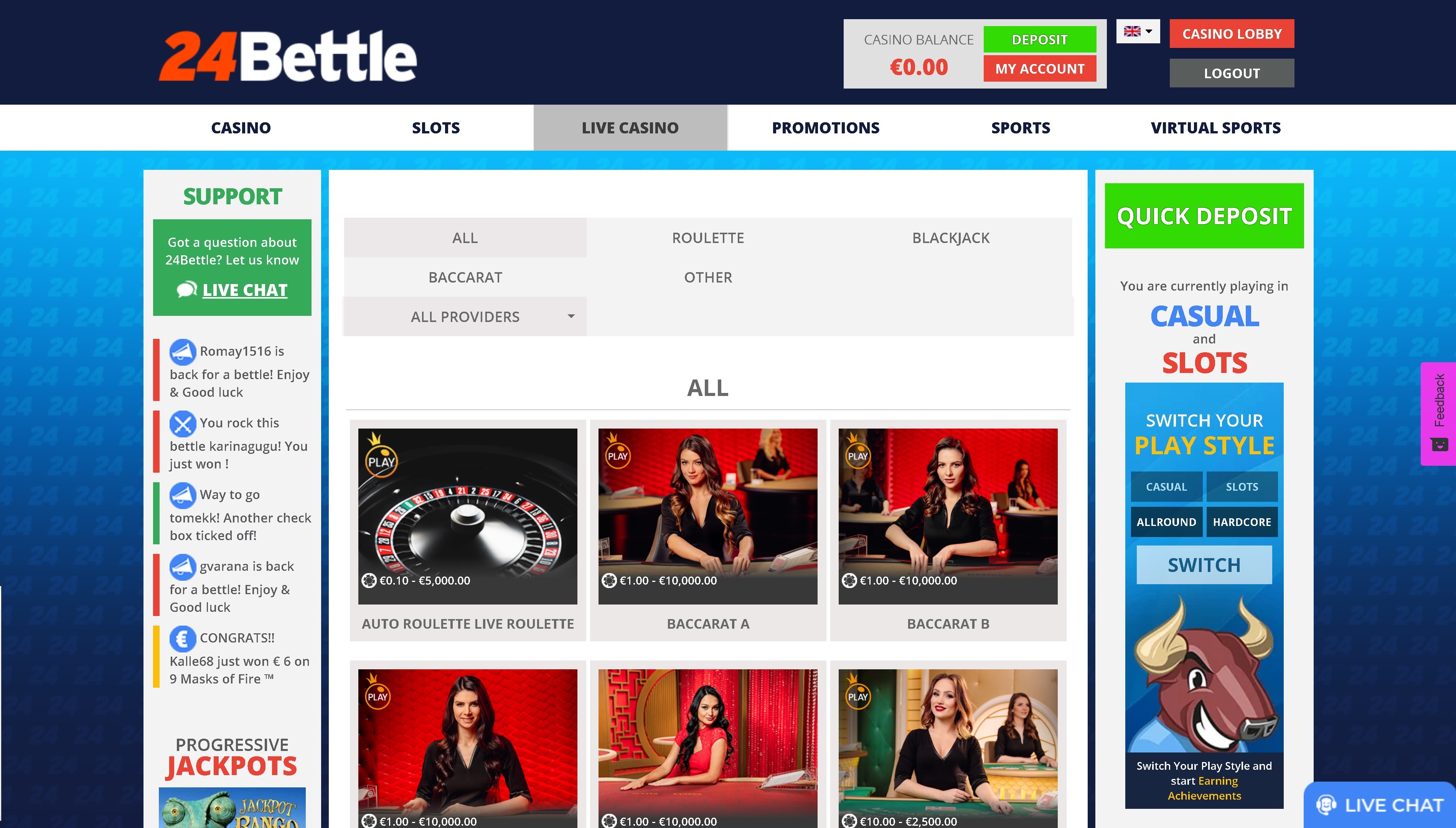 24 Bettle Casino Live Dealer Games