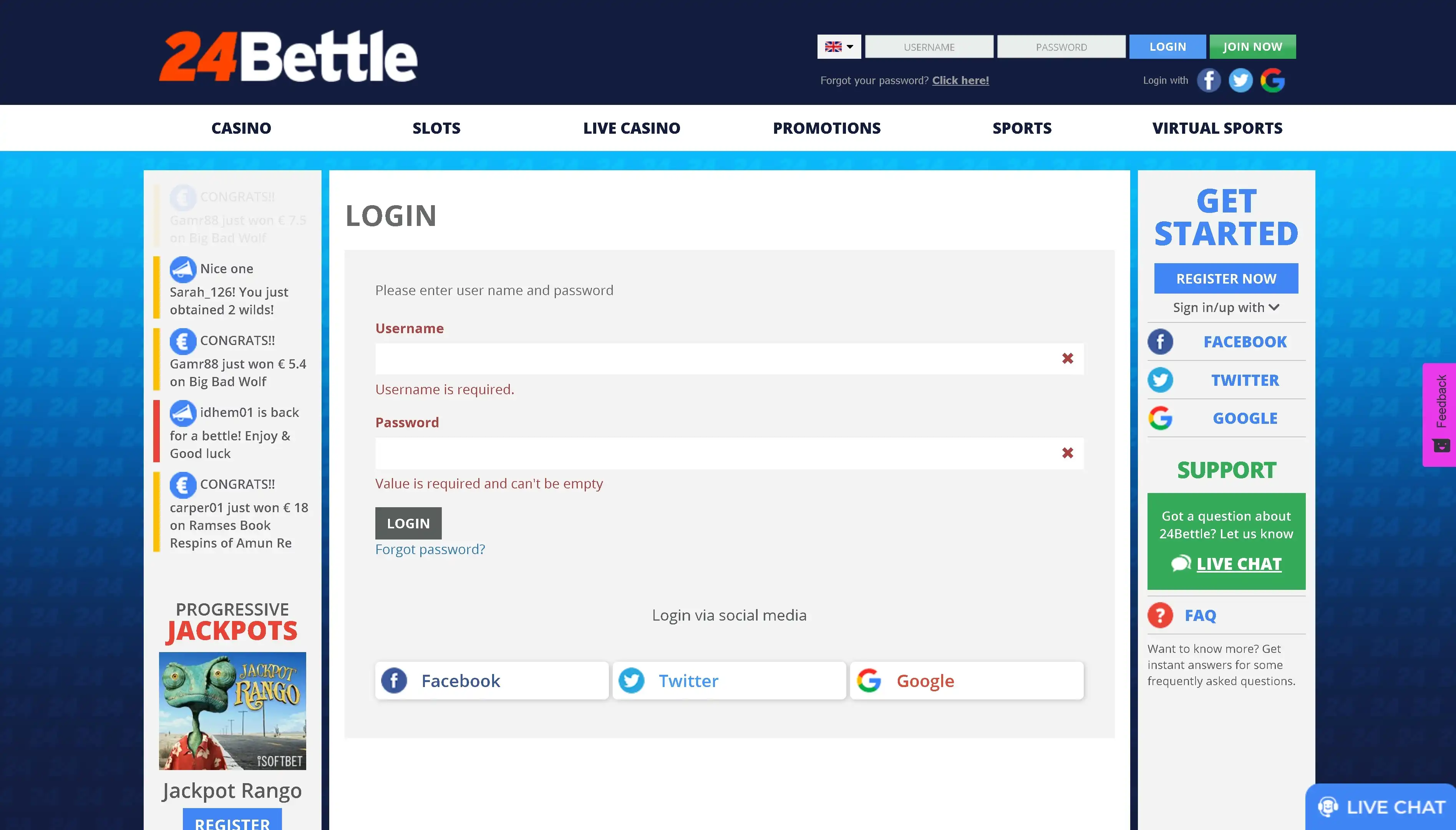 24 Bettle Casino Login