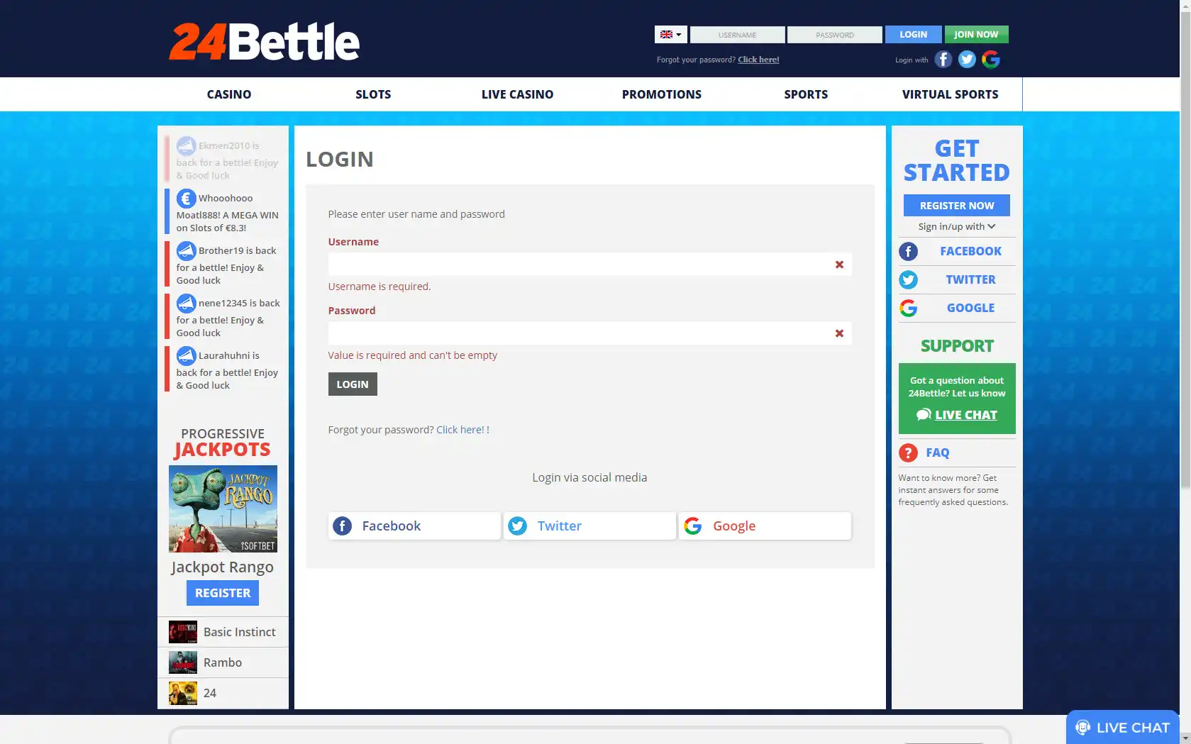 24 Bettle Casino Login