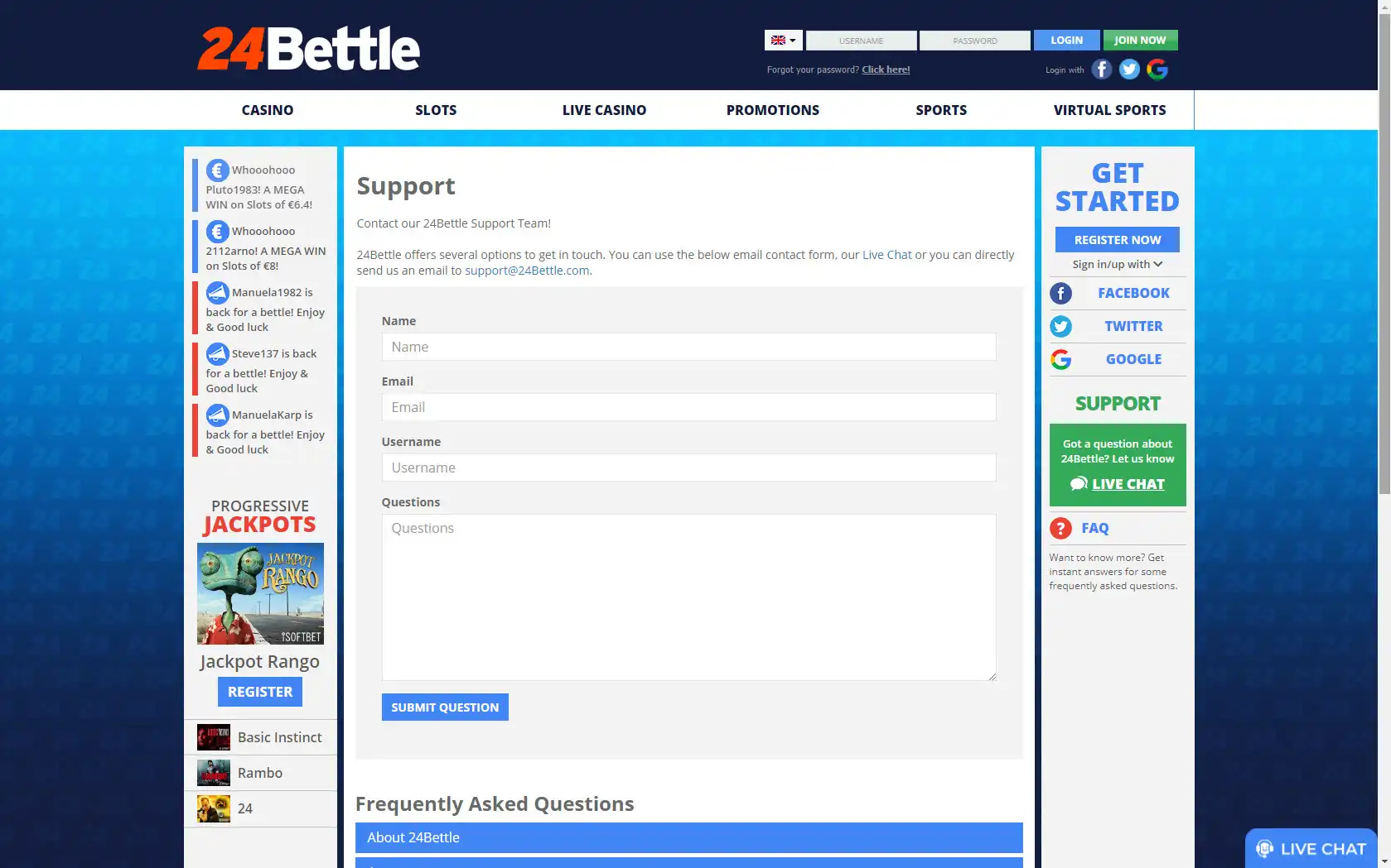 24 Bettle Casino Support
