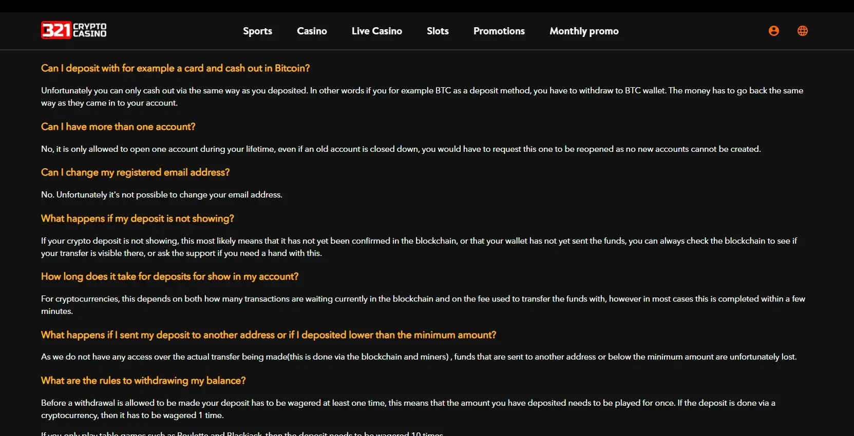 321 Crypto Casino Payment Methods