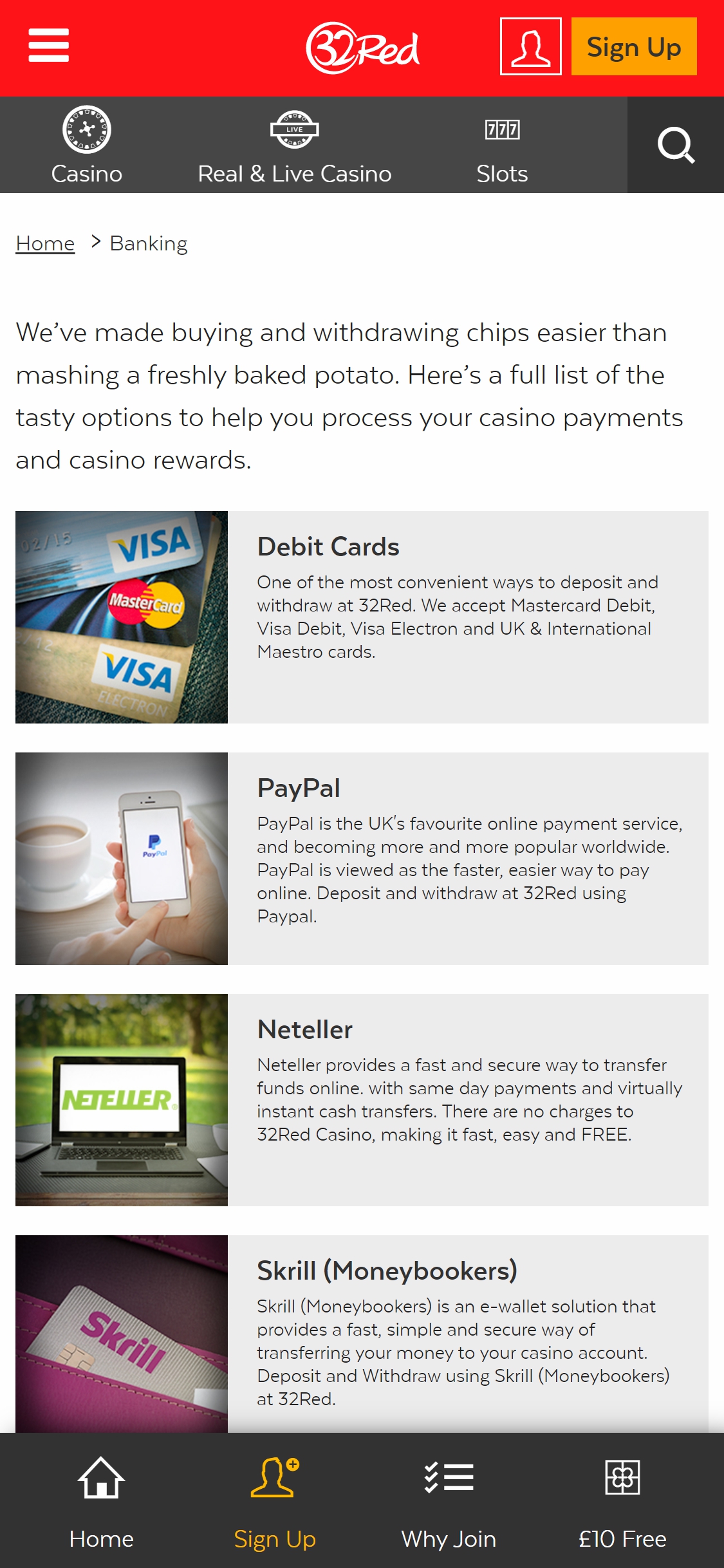 32 Red Casino Mobile Payment Methods Review