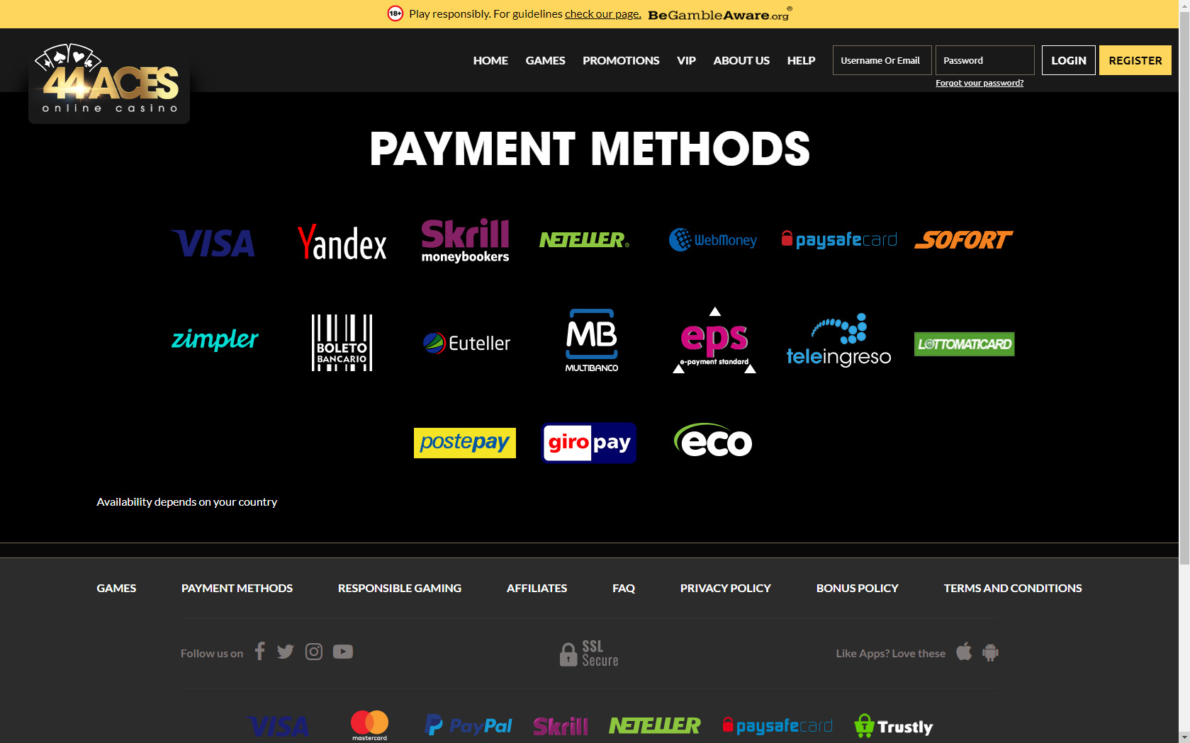 44Aces Payment Methods