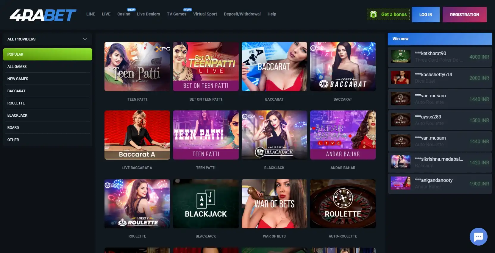 4 Ra Bet Casino Live Dealer Games