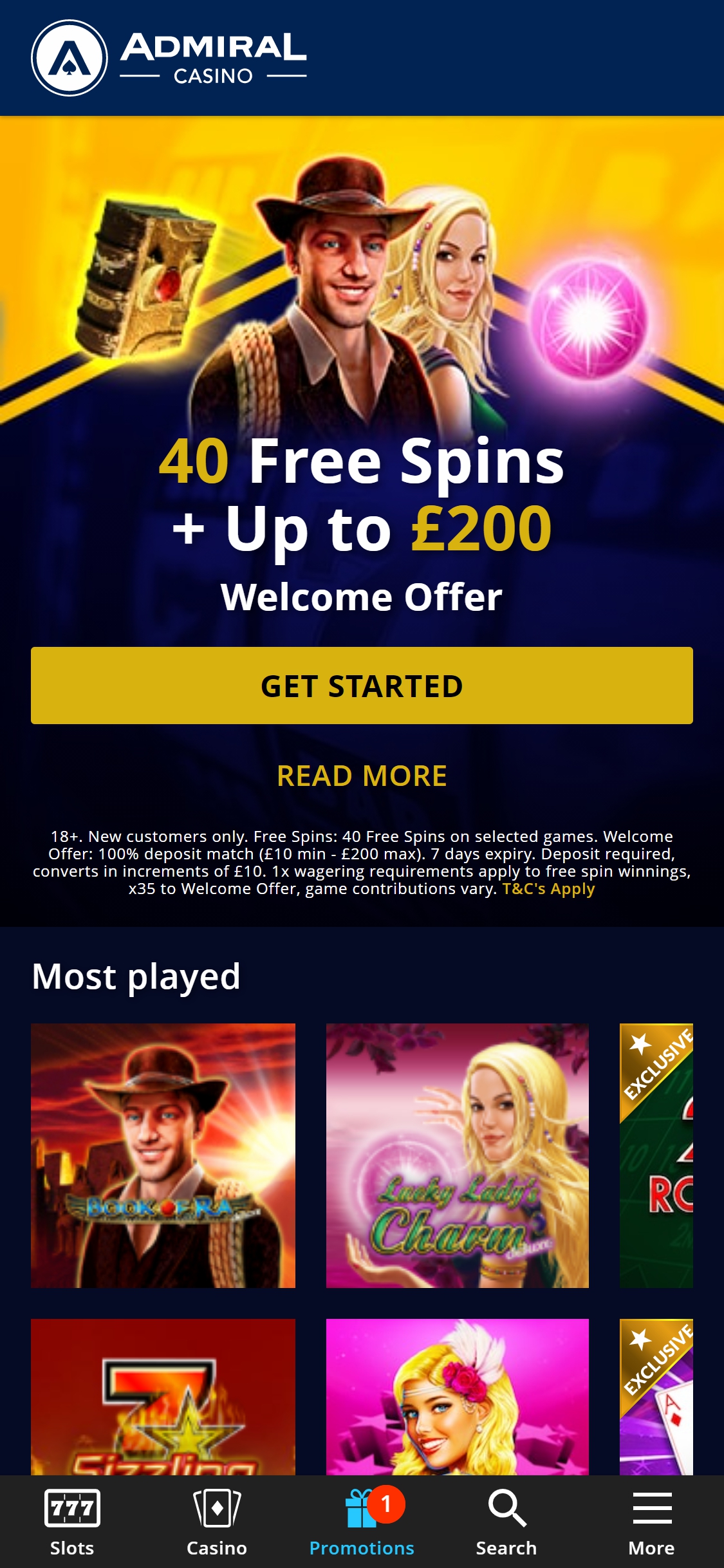 admiral 50 free spins