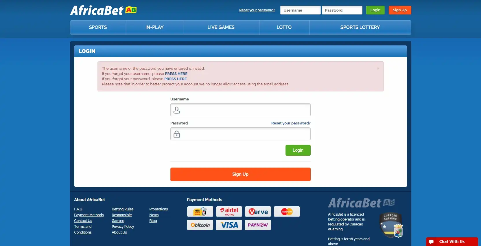 AfricaBet Casino Login