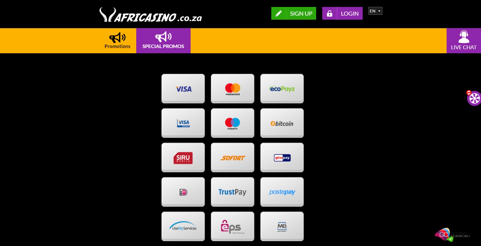 Africasino Payment Methods