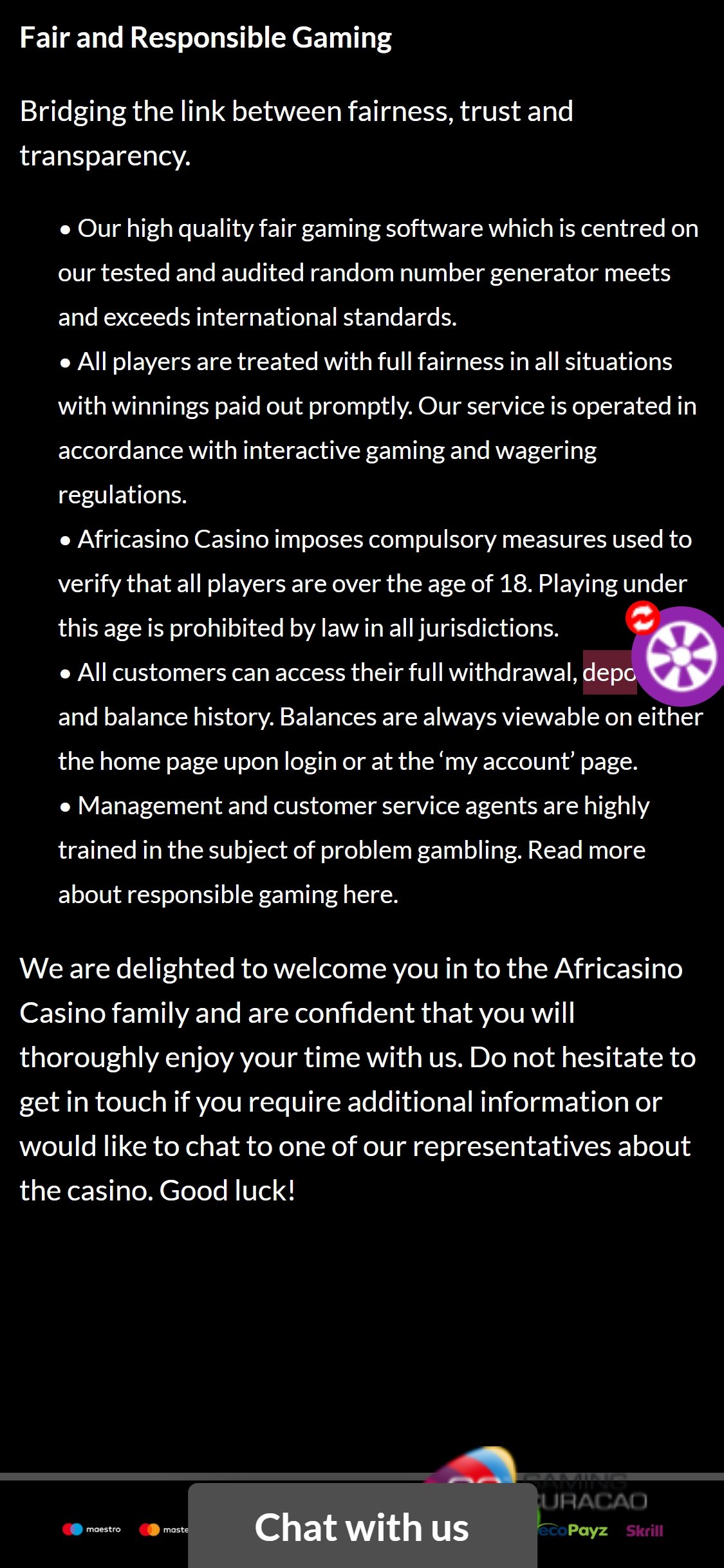 Africasino Mobile Payment Methods Review