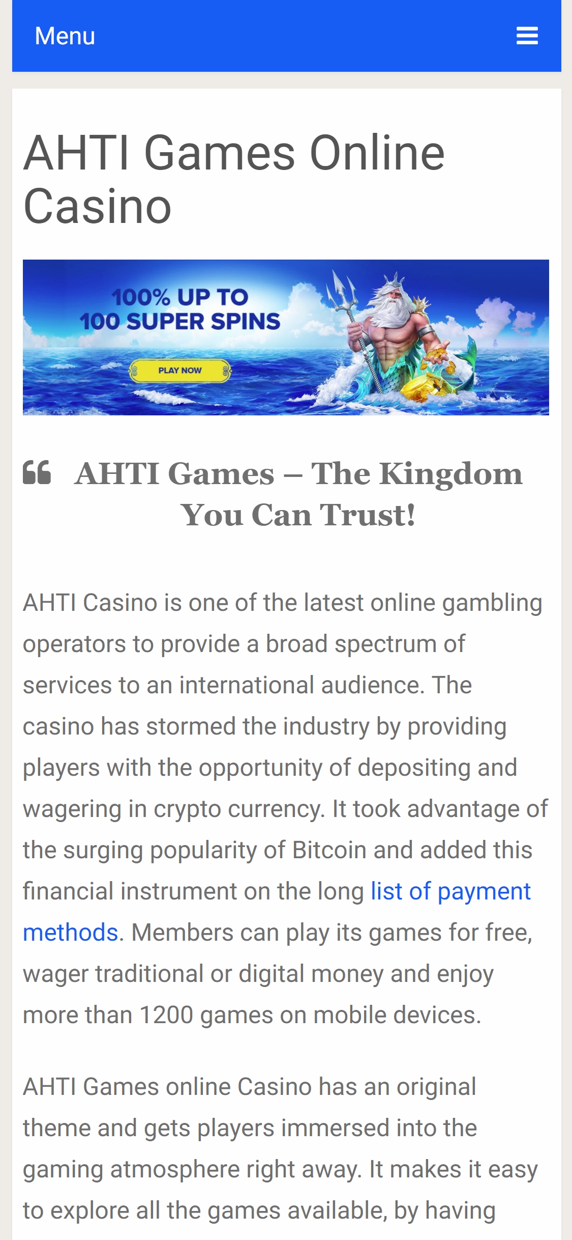 AHTI Casino Mobile Review