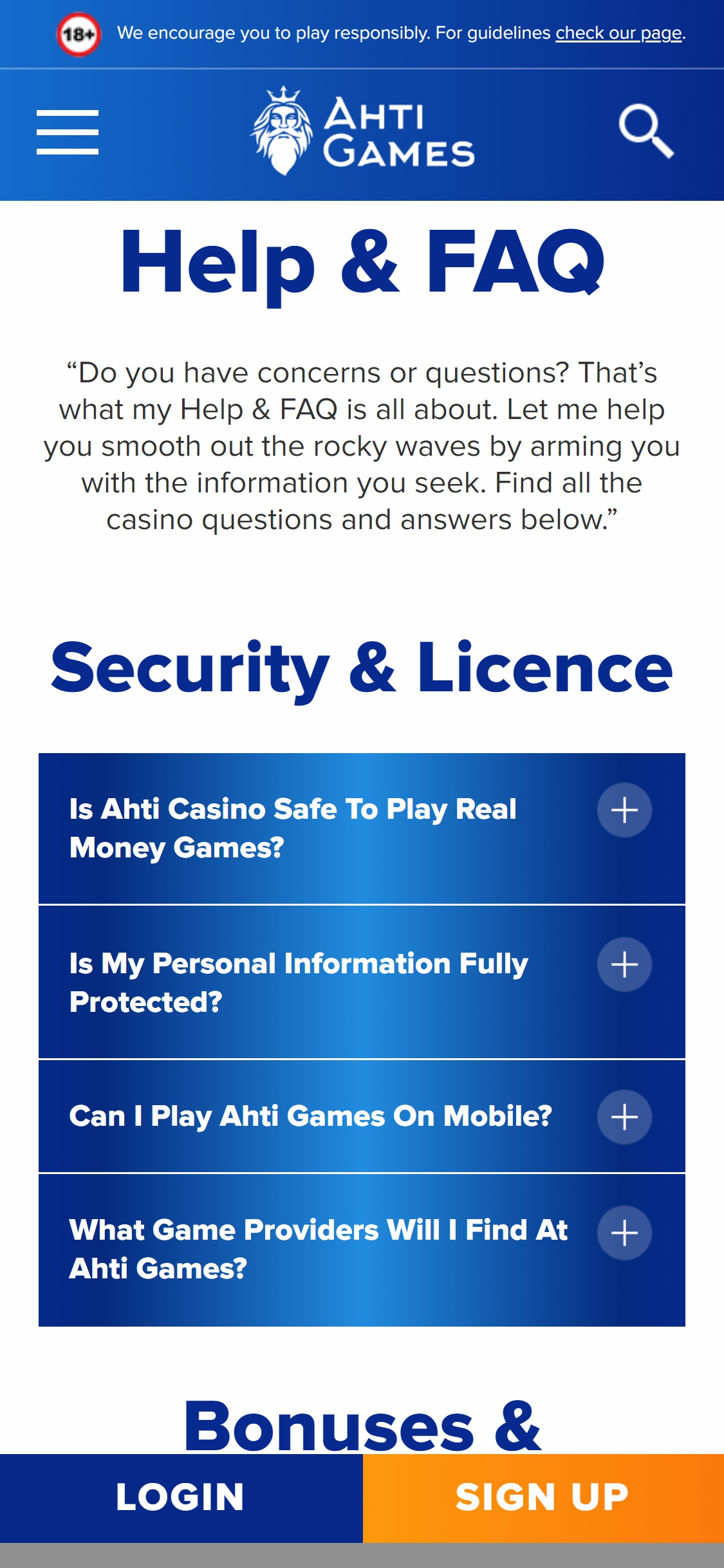 AHTI Casino Mobile Support Review