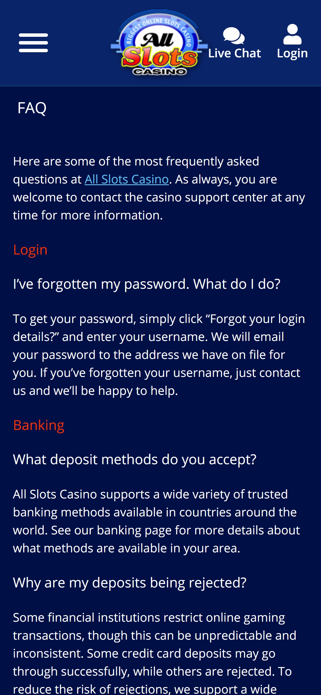 All Slots Casino Mobile Support Review