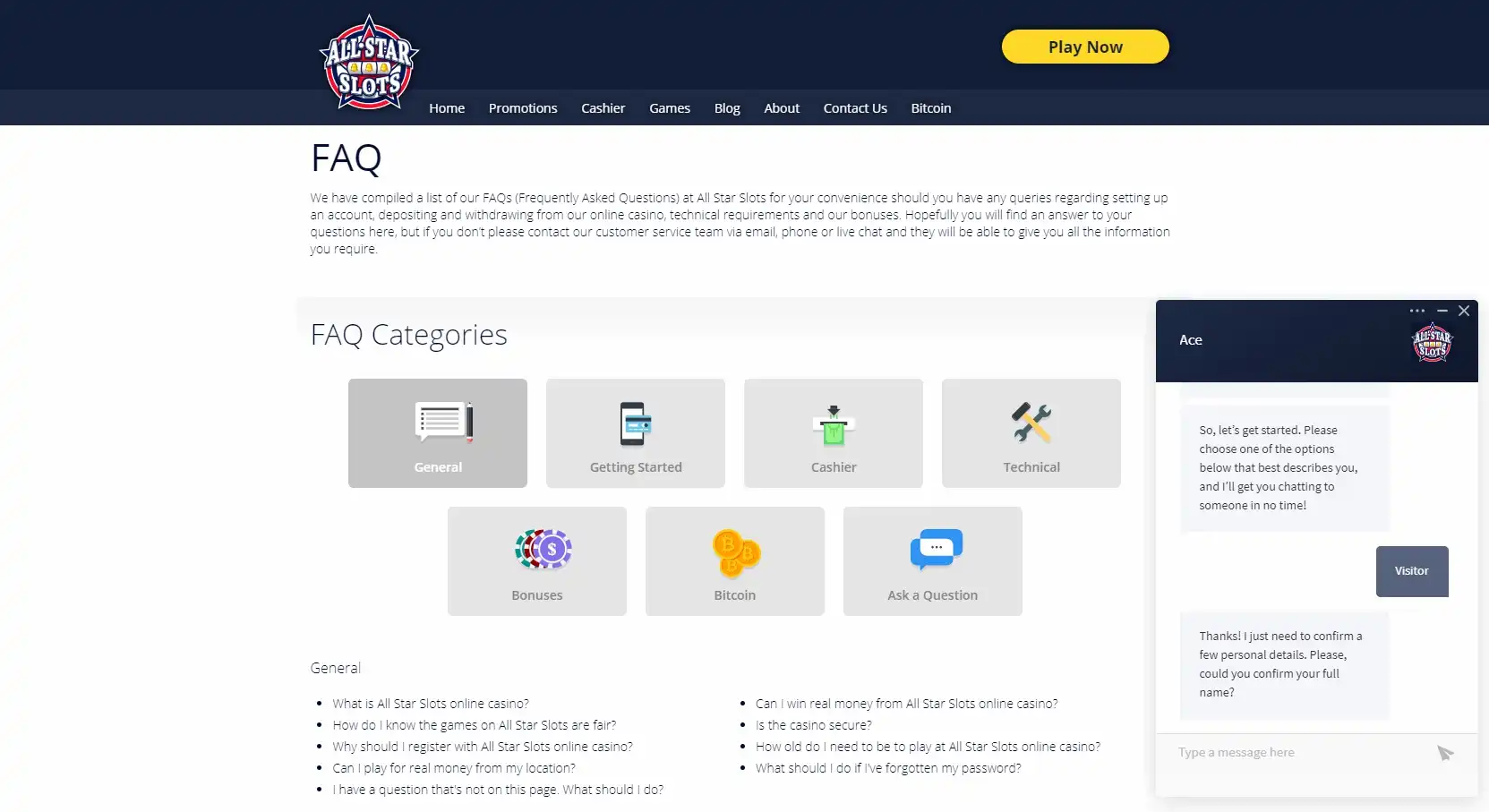 All Star Slots Casino Support