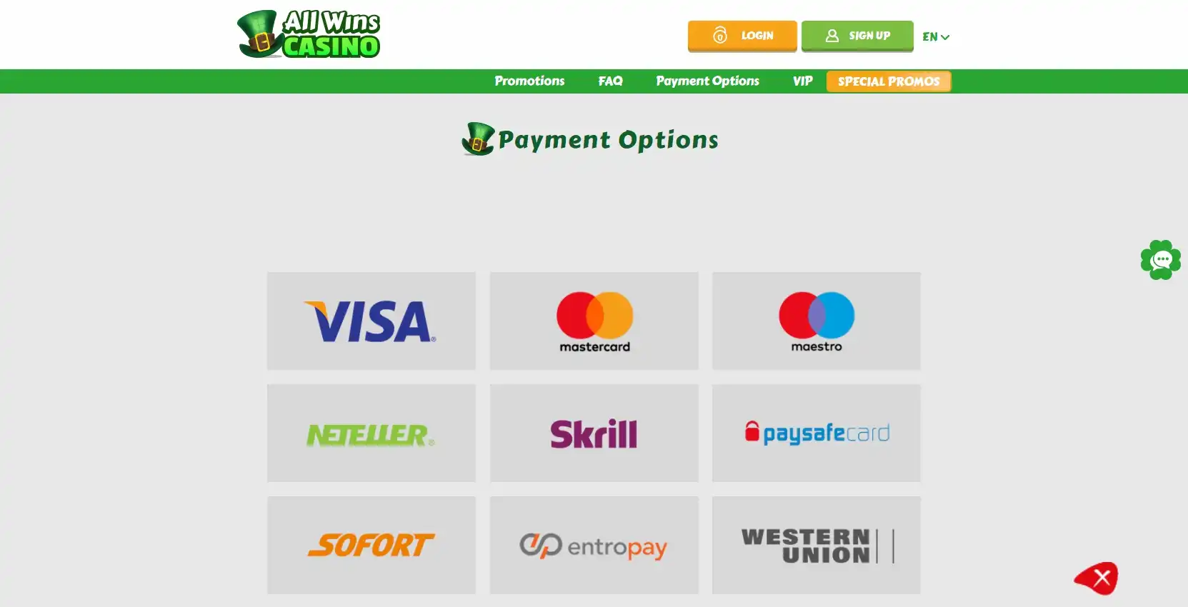 Allwins Casino Payment Methods