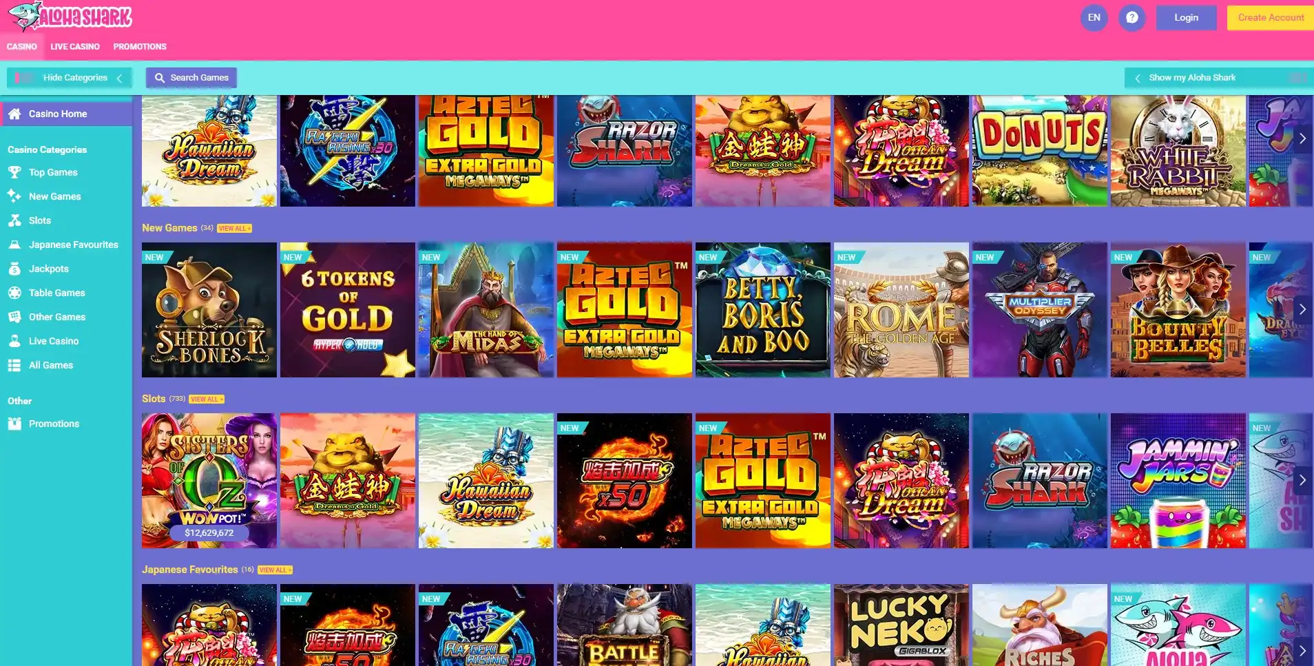 Aloha Shark Casino Games