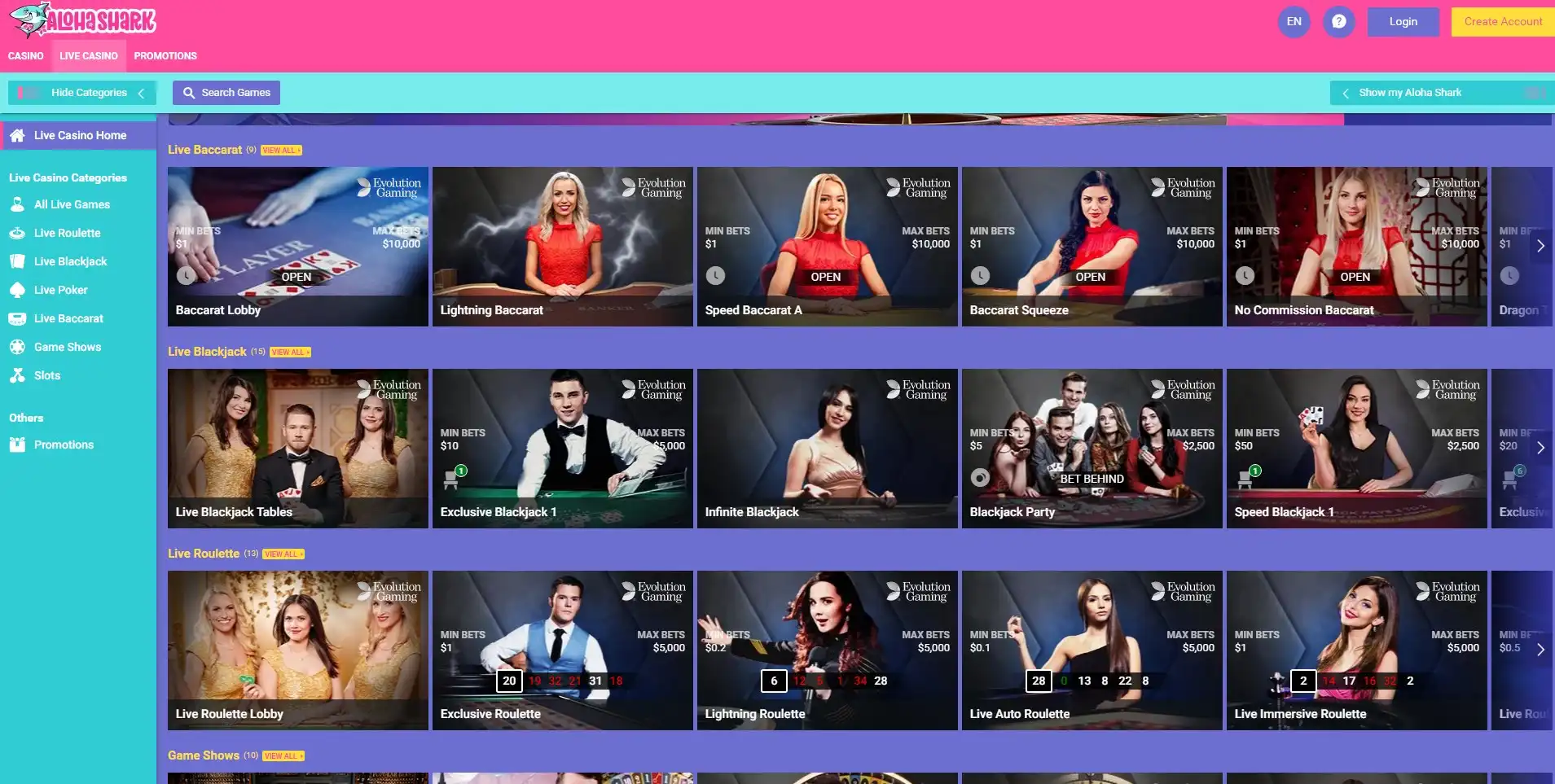 Aloha Shark Casino Live Dealer Games