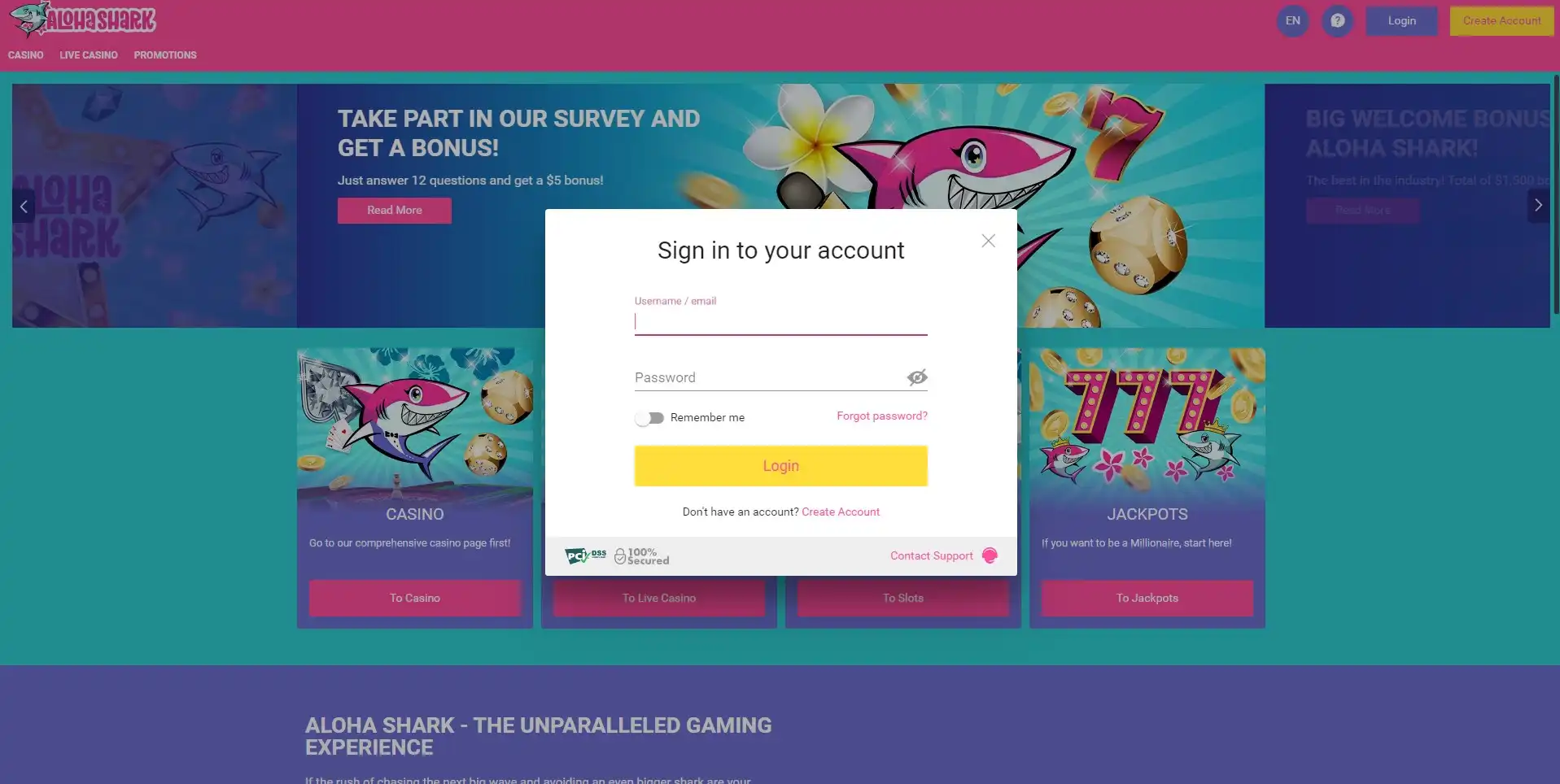 Aloha Shark Casino Login