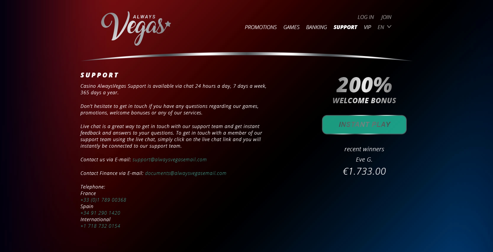 Always Vegas Casino Support