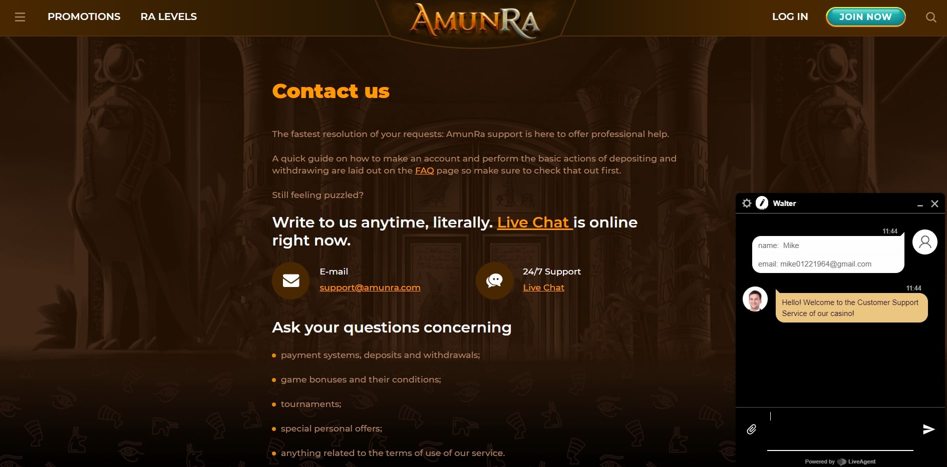 Amunra Casino Support