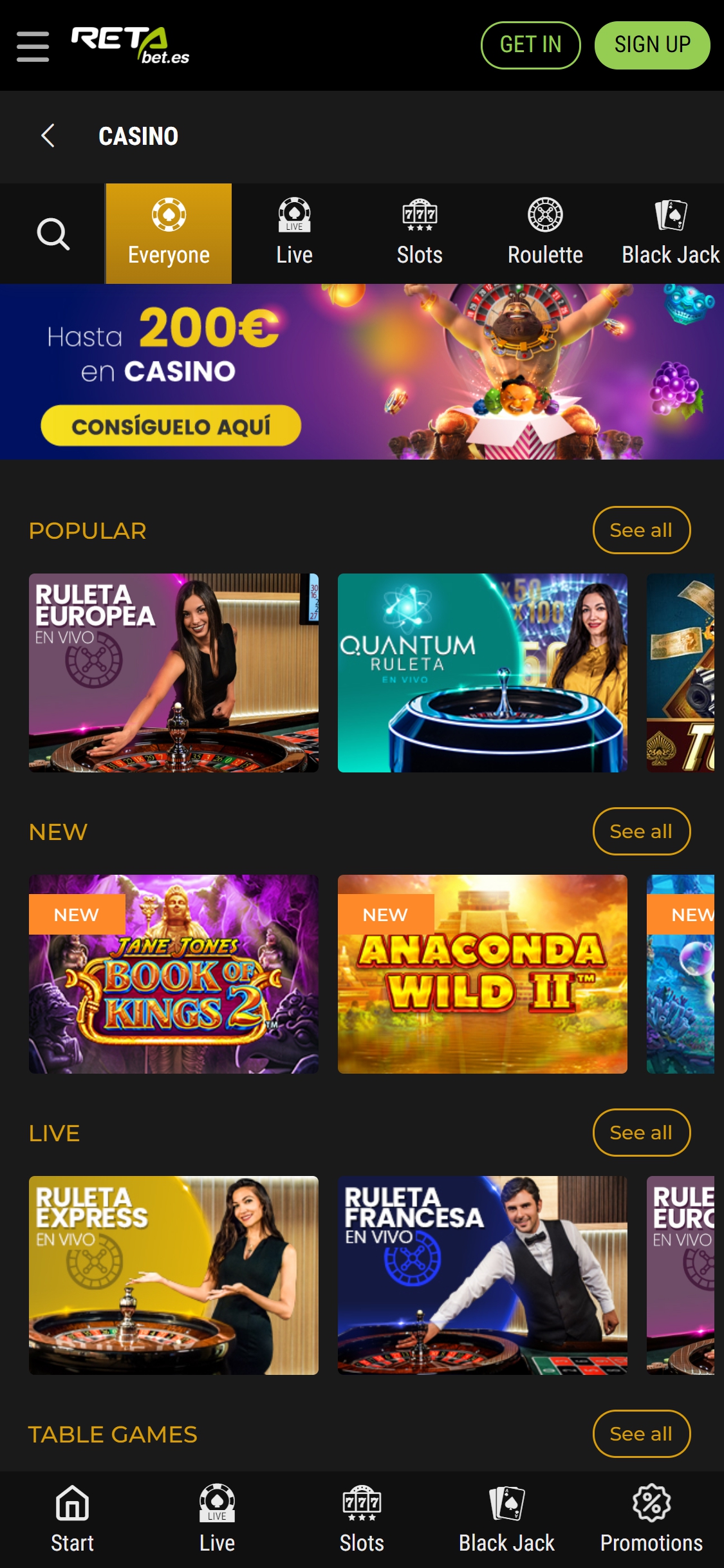 Retabet Casino Mobile Games Review