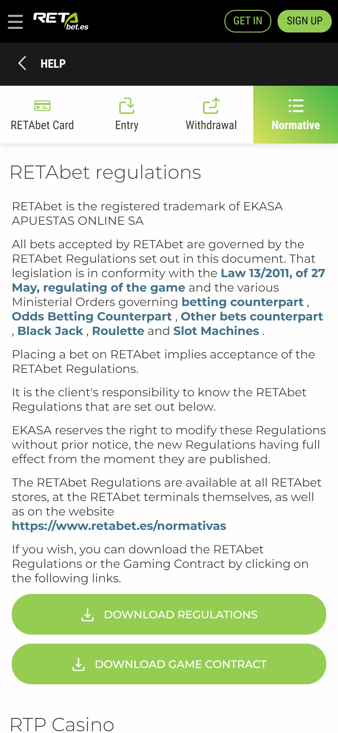 Retabet Casino Mobile Support Review