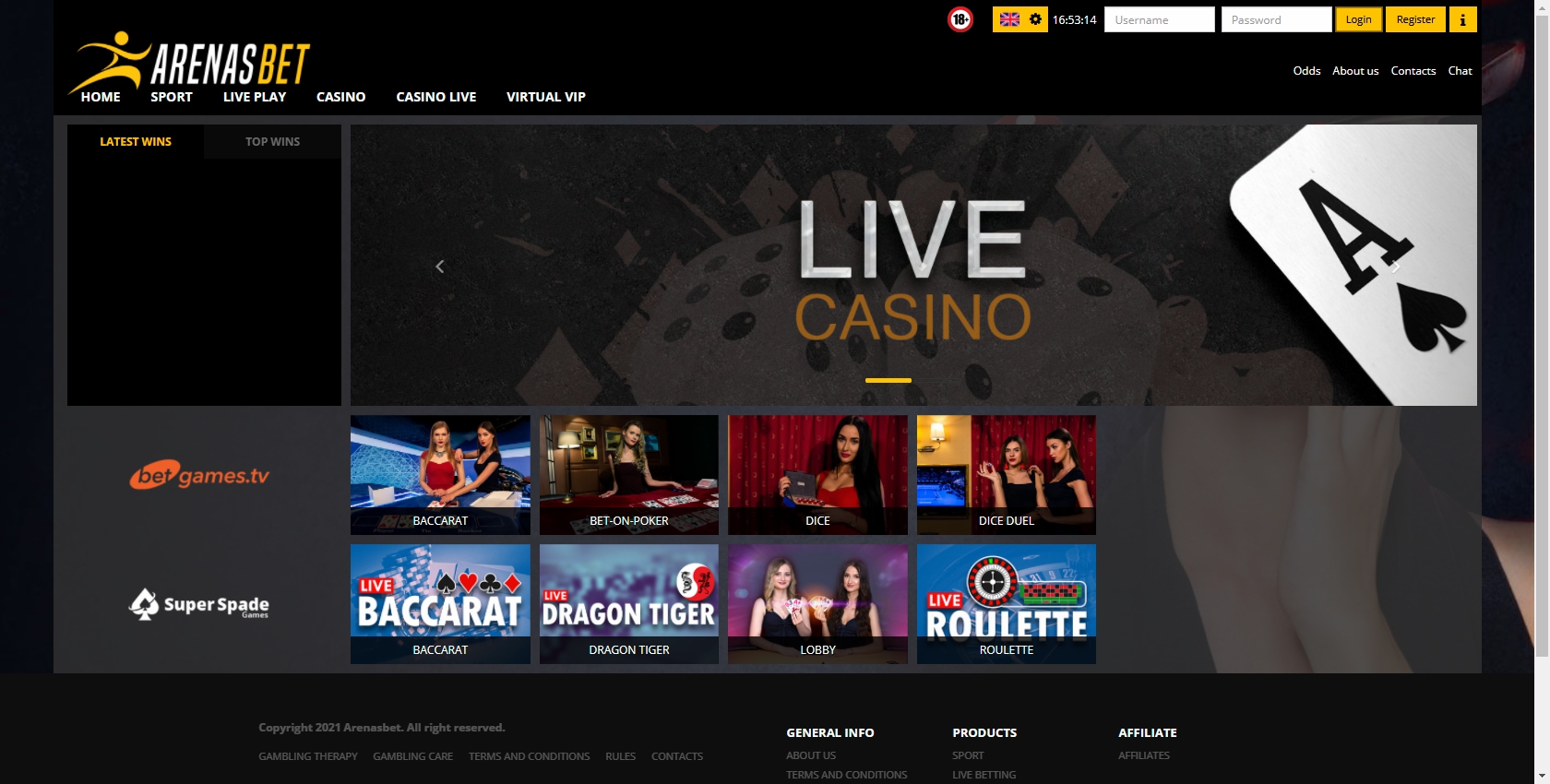 Arenas Bet Casino Live Dealer Games