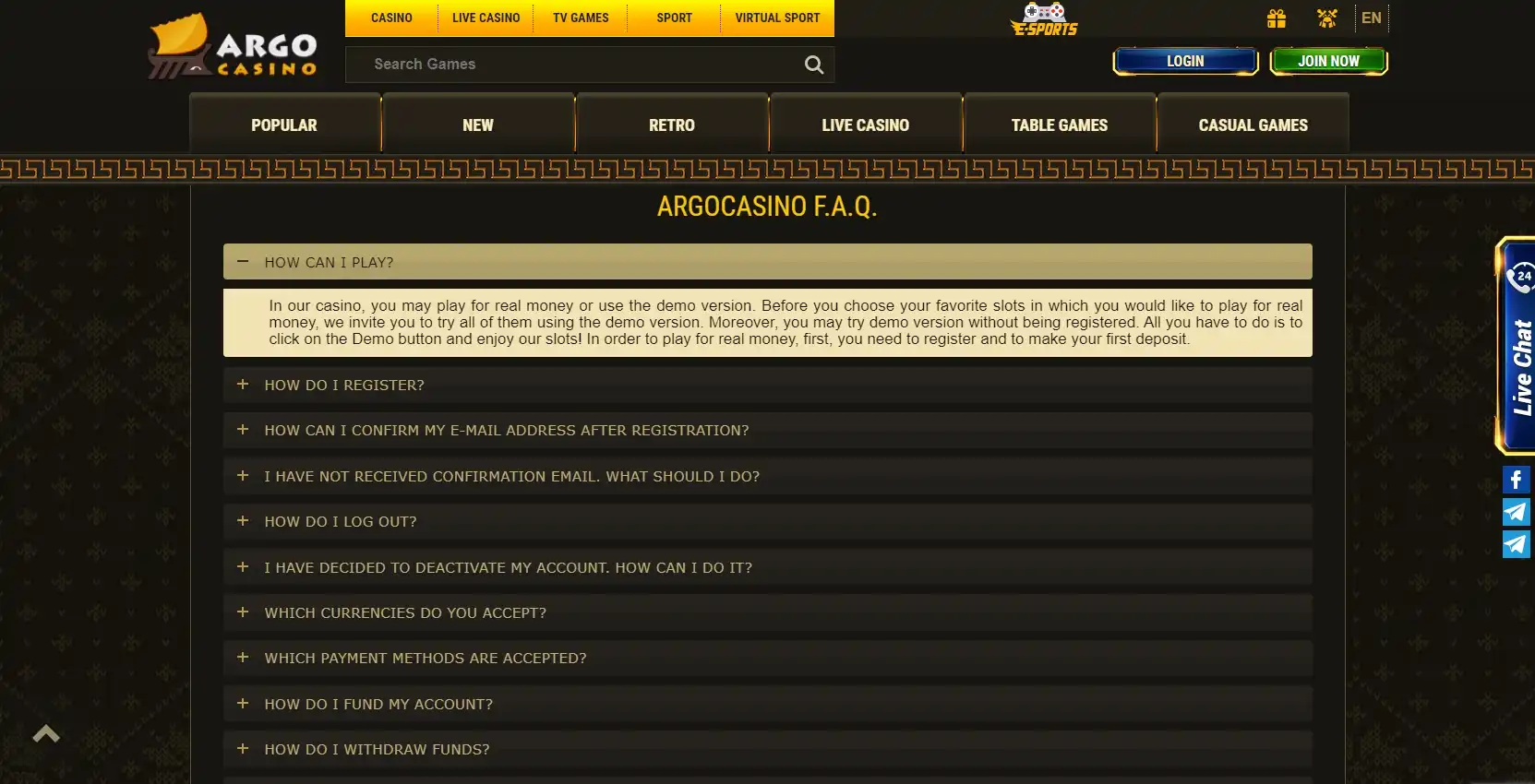 Argo Casino Support