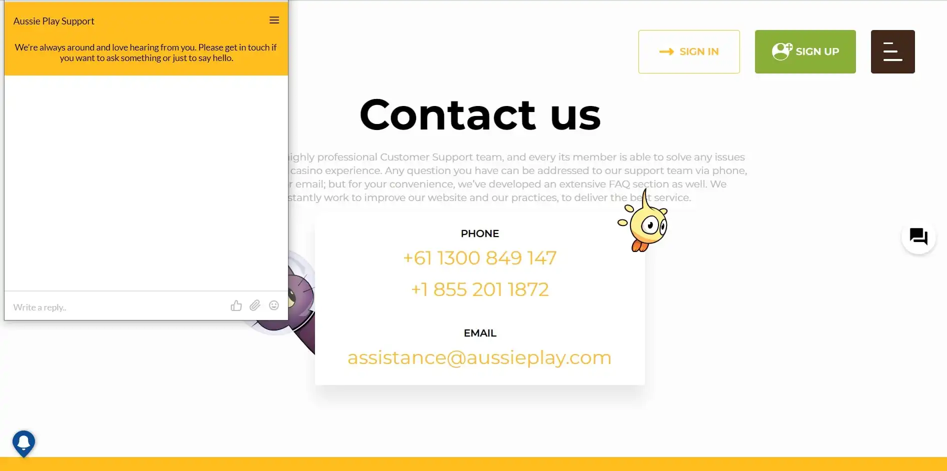 Aussieplay Casino Support