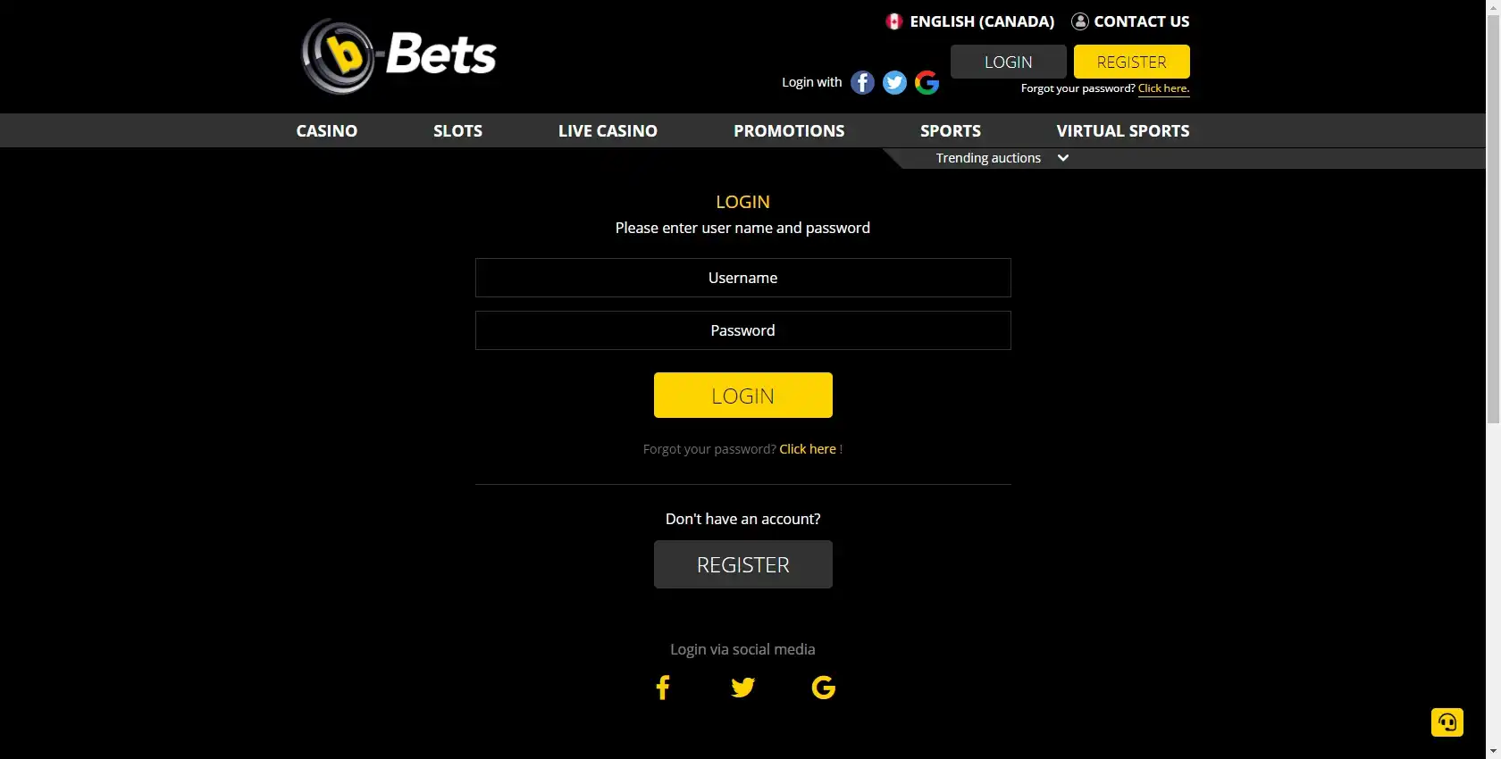 B-Bets Casino Login
