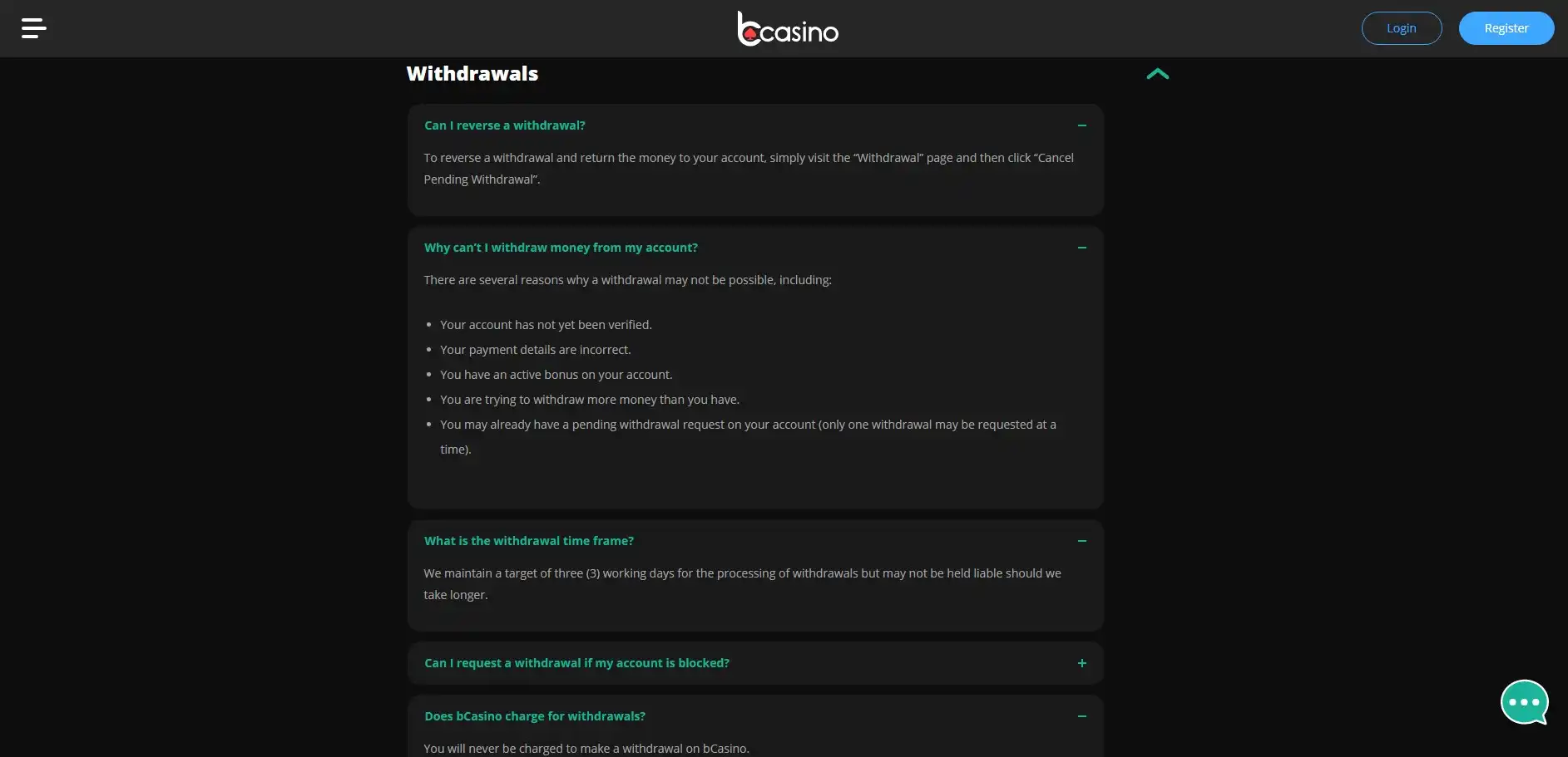 bCasino Payment Methods