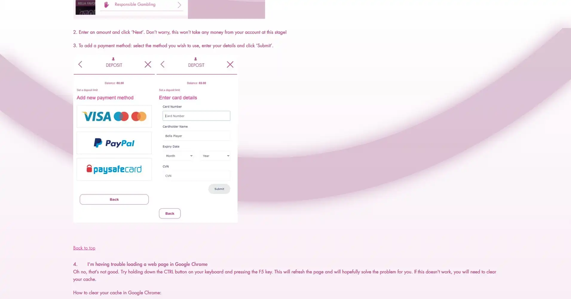 Bella Casino Payment Methods
