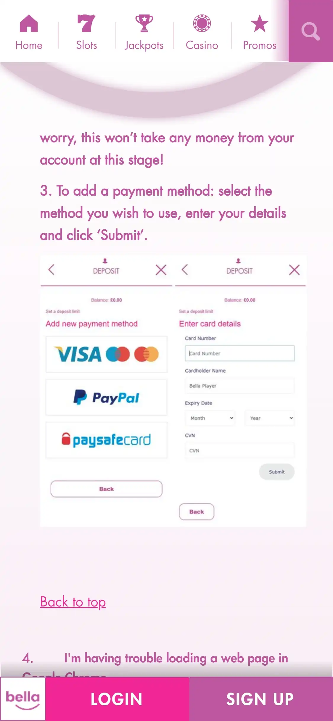 Bella Casino Mobile Payment Methods Review