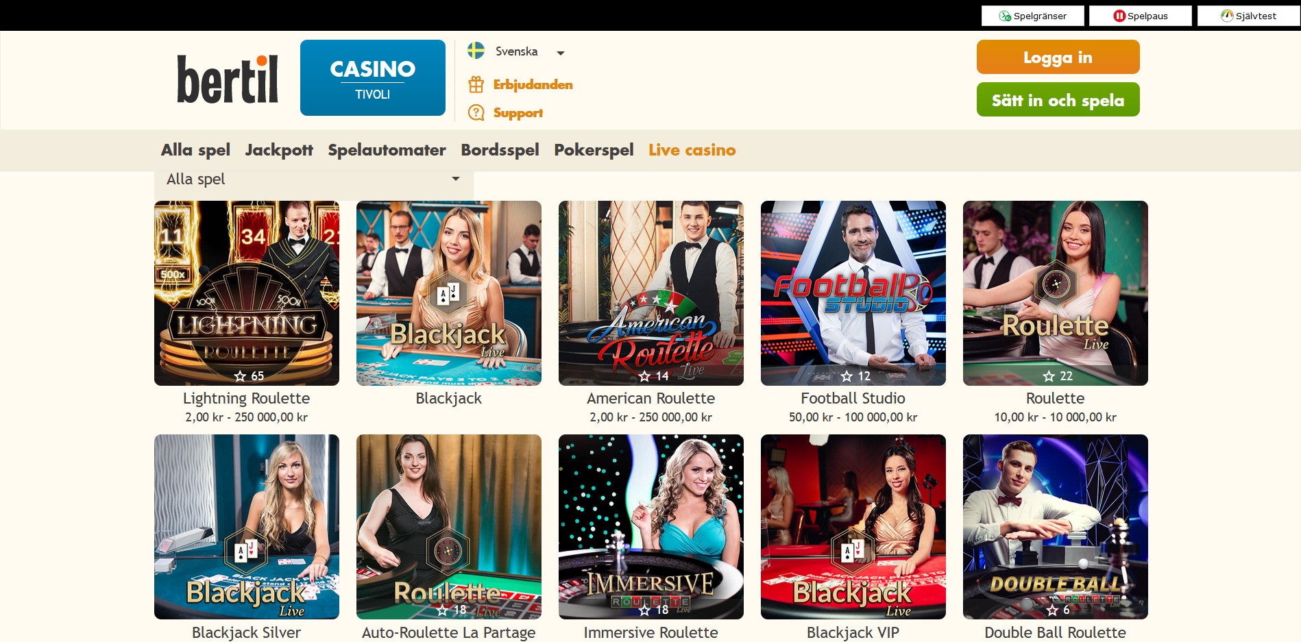Bertil Casino Live Dealer Games