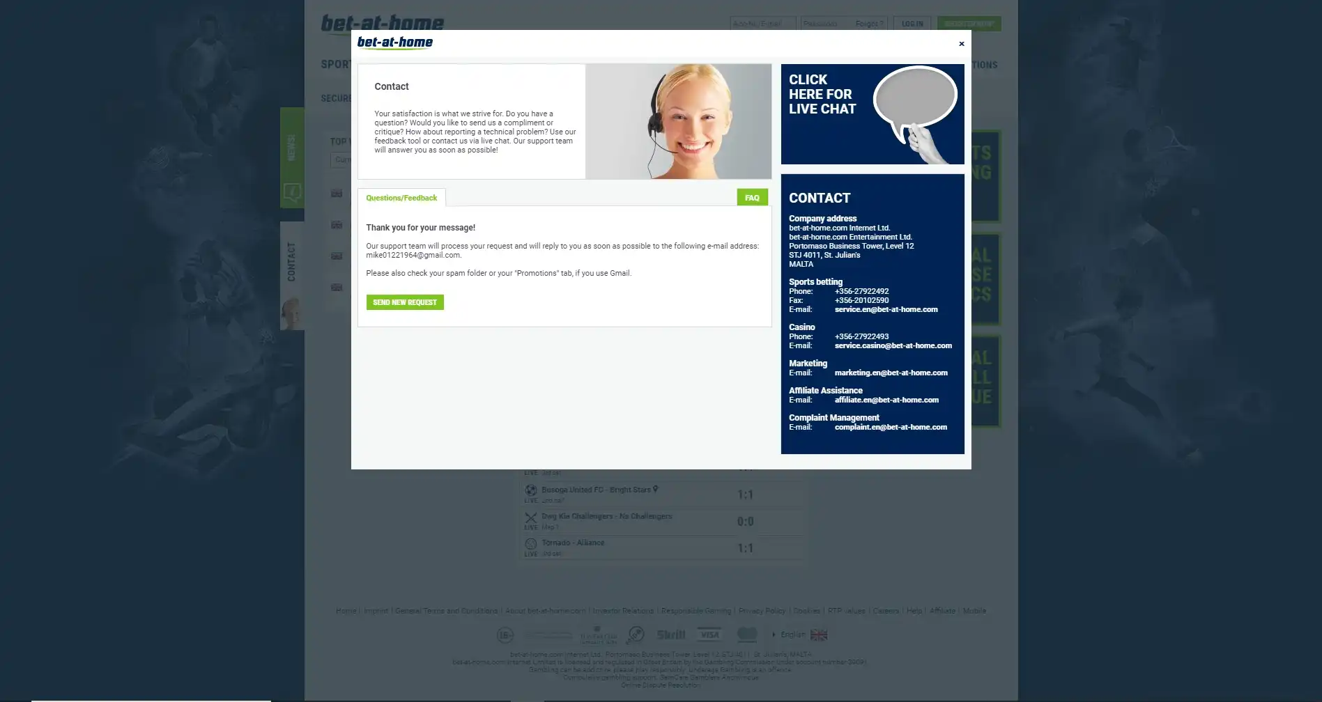 Bet at Home Casino Support