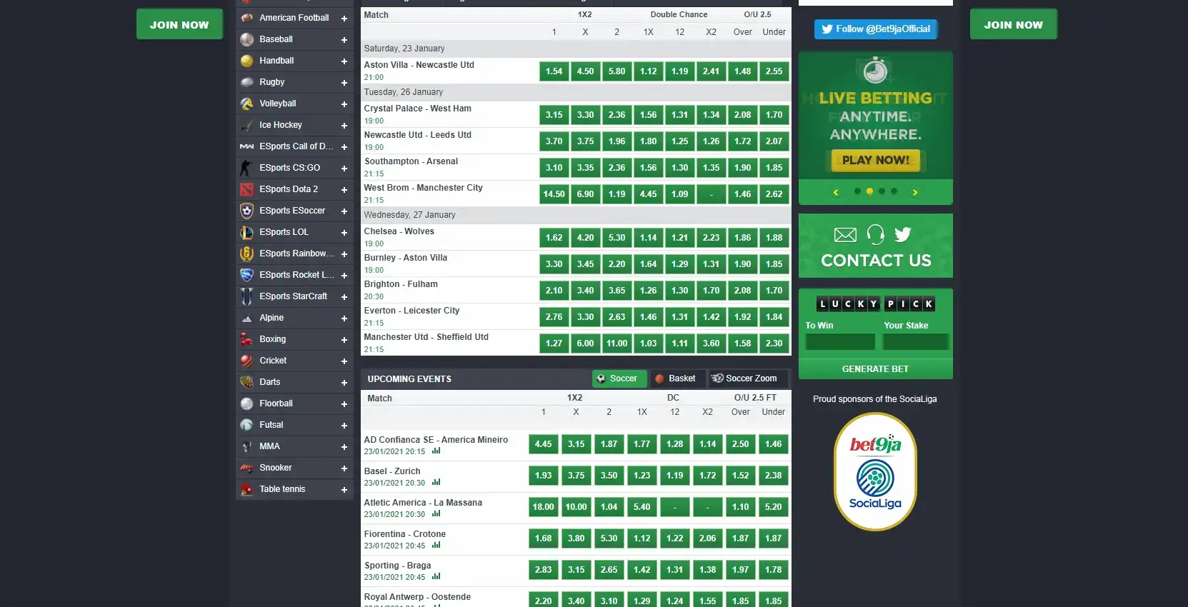 Bet9Ja Casino Betting