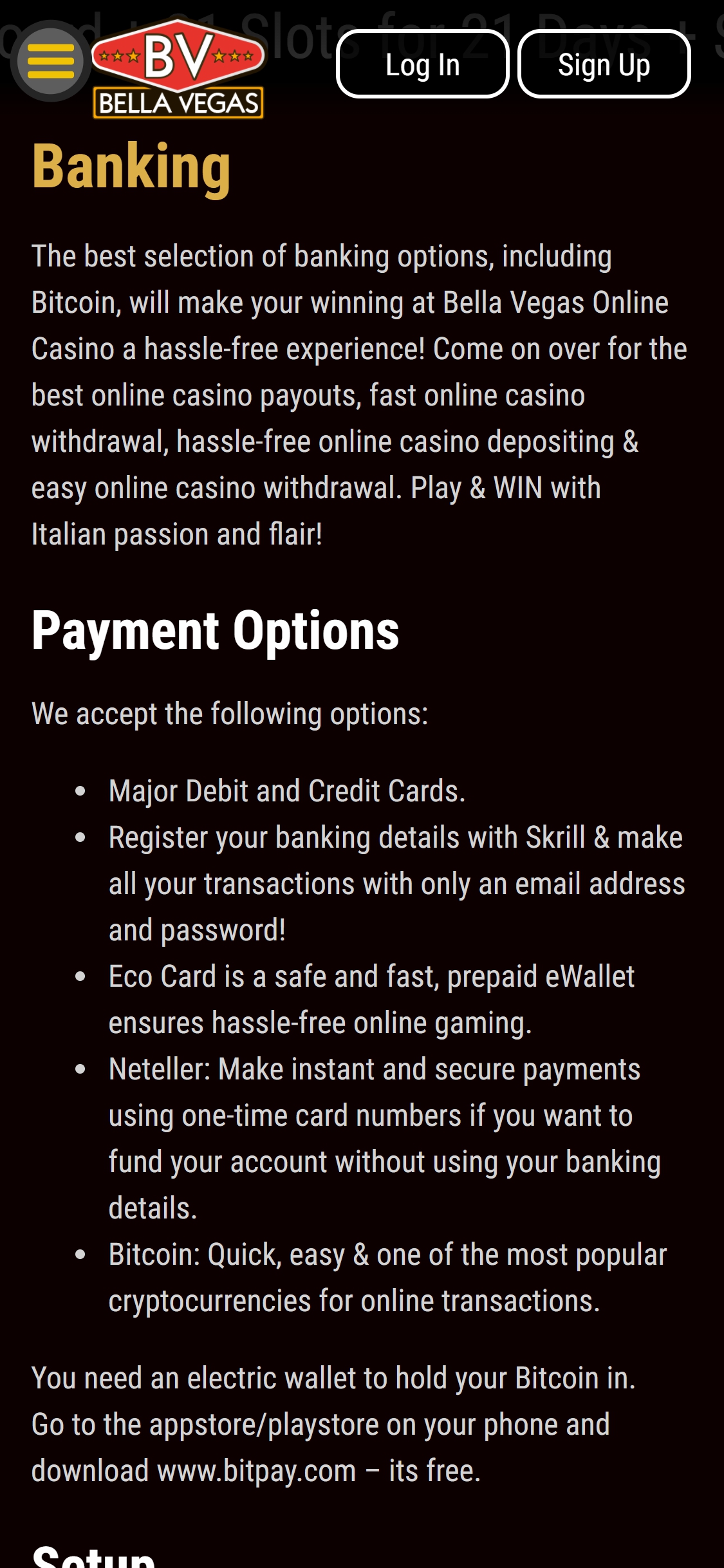 Bella Vegas Casino Mobile Payment Methods Review