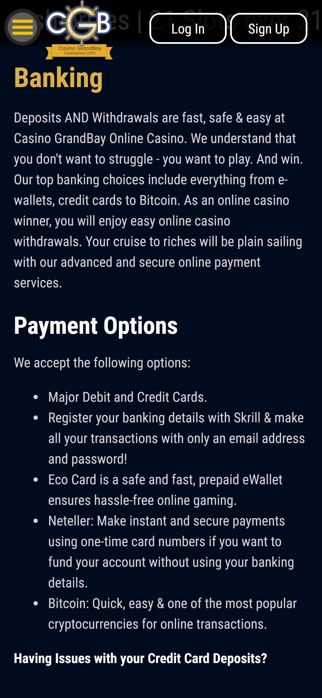 Casino Grand Bay Mobile Payment Methods Review