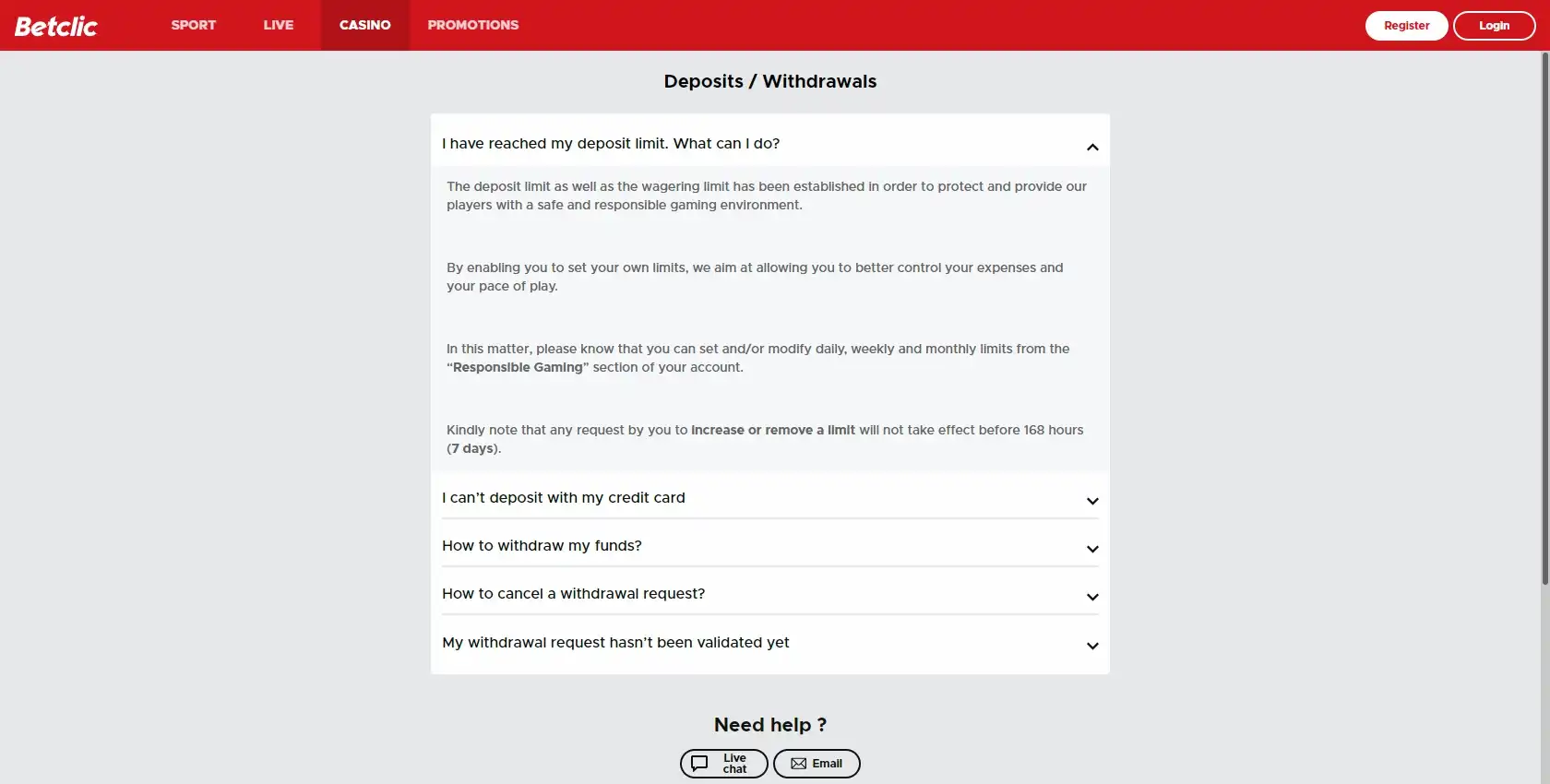 Betclic Casino Payment Methods