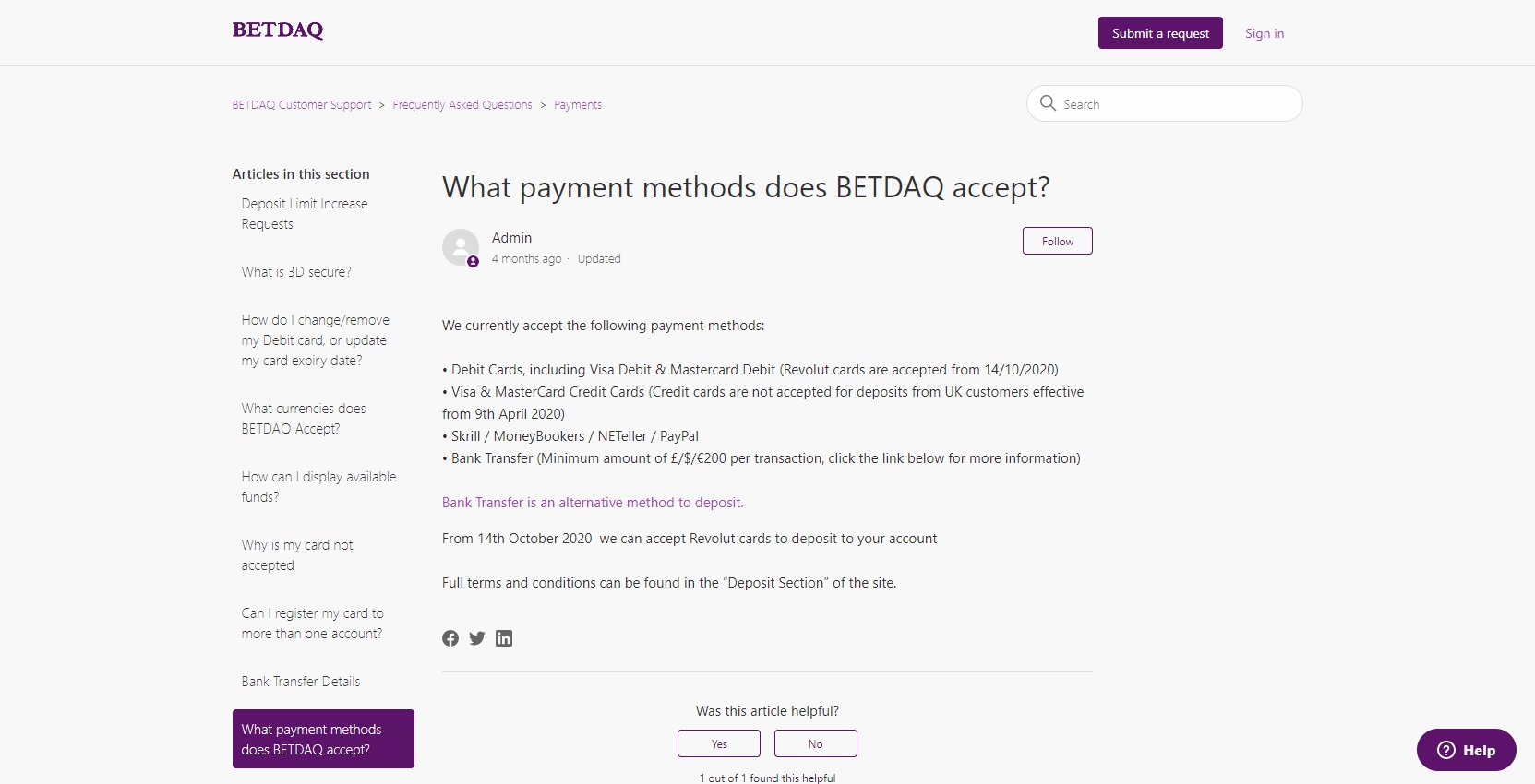 Betdaq Payment Methods