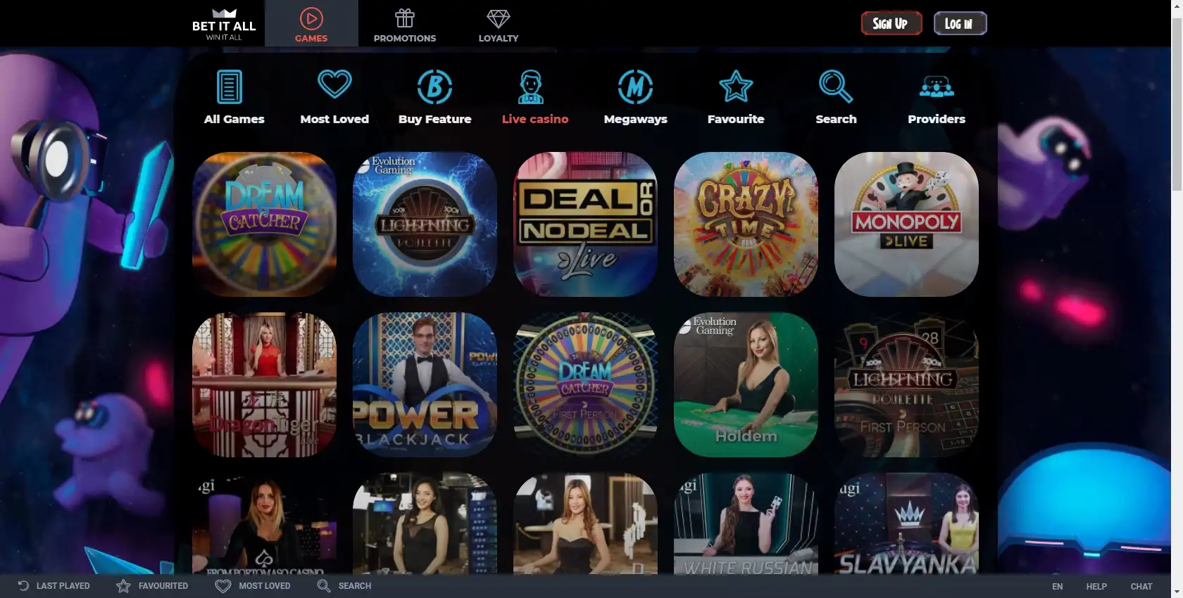 Bet It All Casino Live Dealer Games