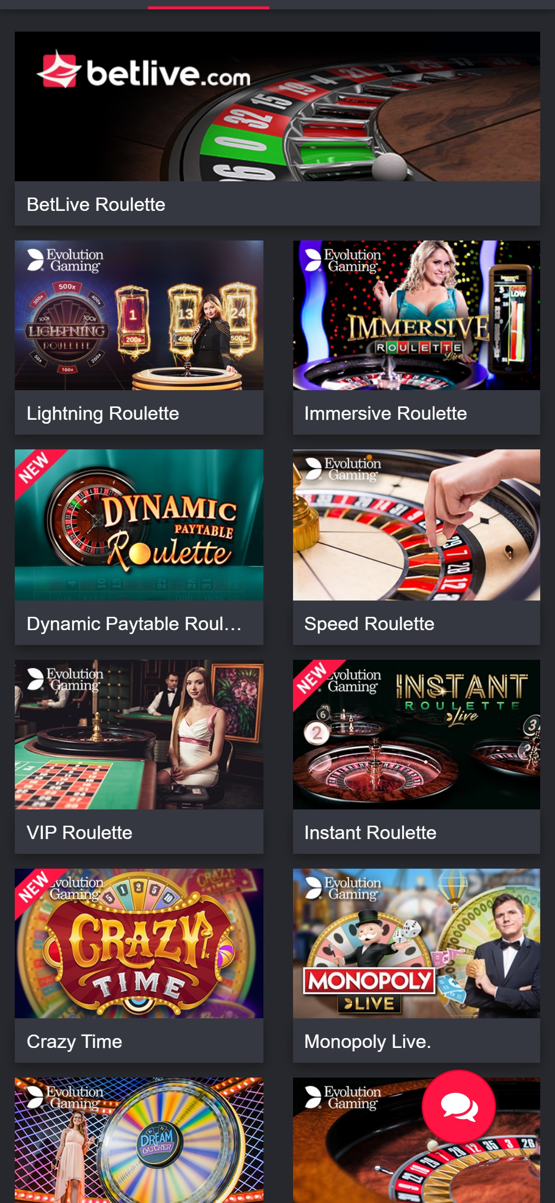 bet live online casino