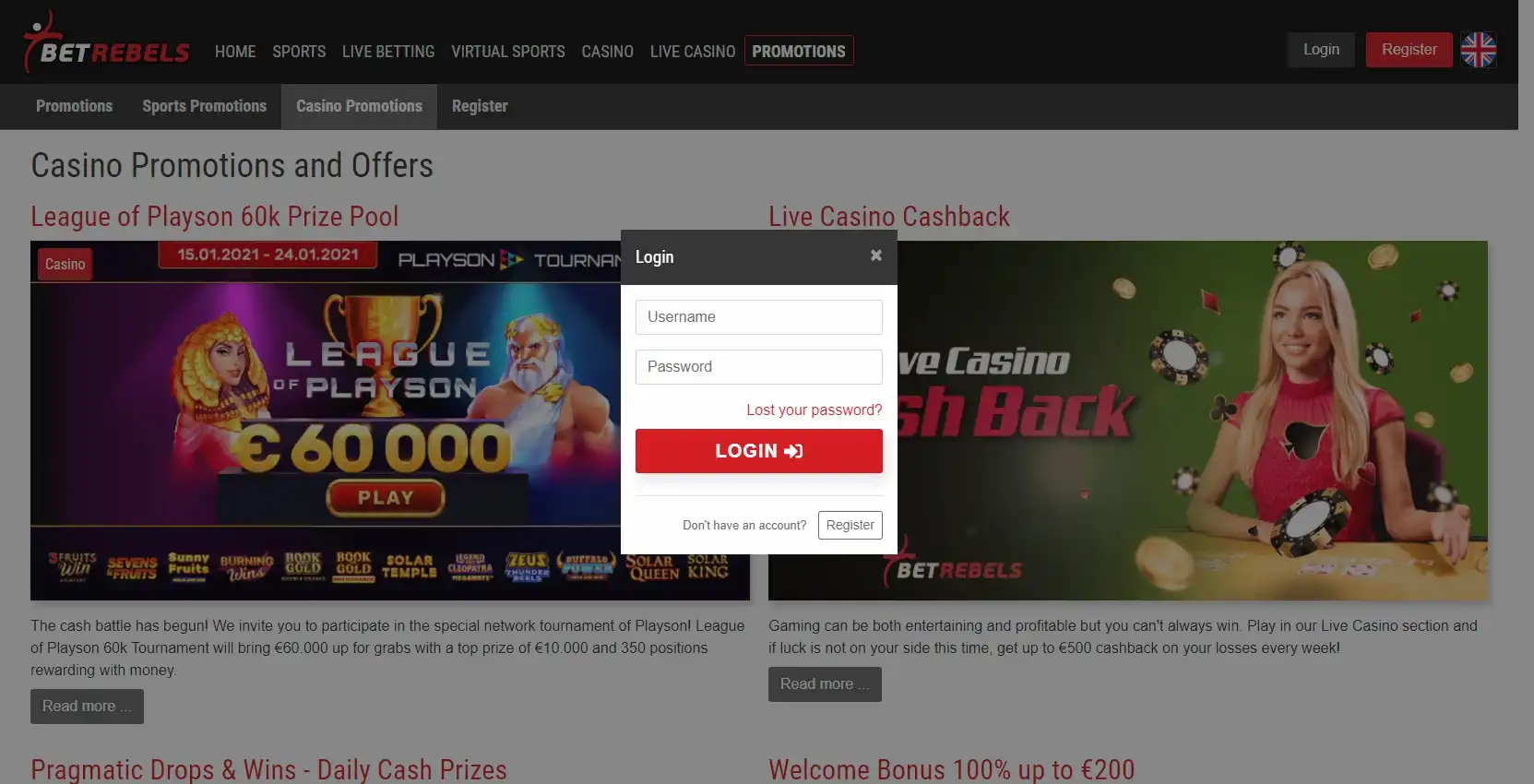 BetRebels Casino Login