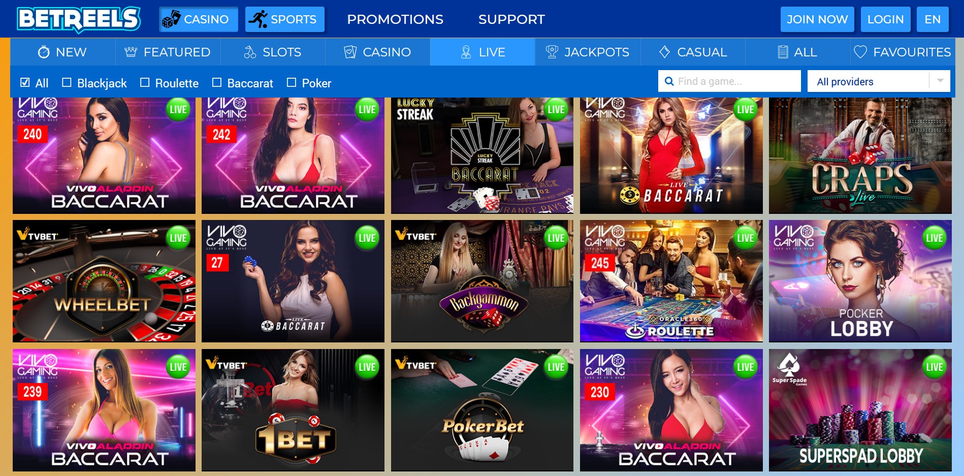 Betreels Casino Live Dealer Games