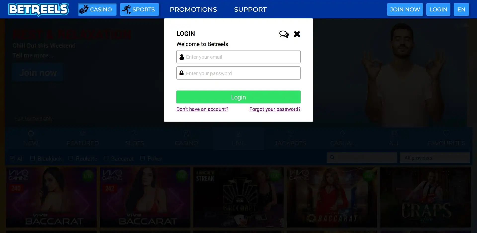 Betreels Casino Login