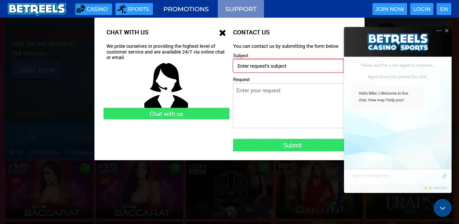 Betreels Casino Support