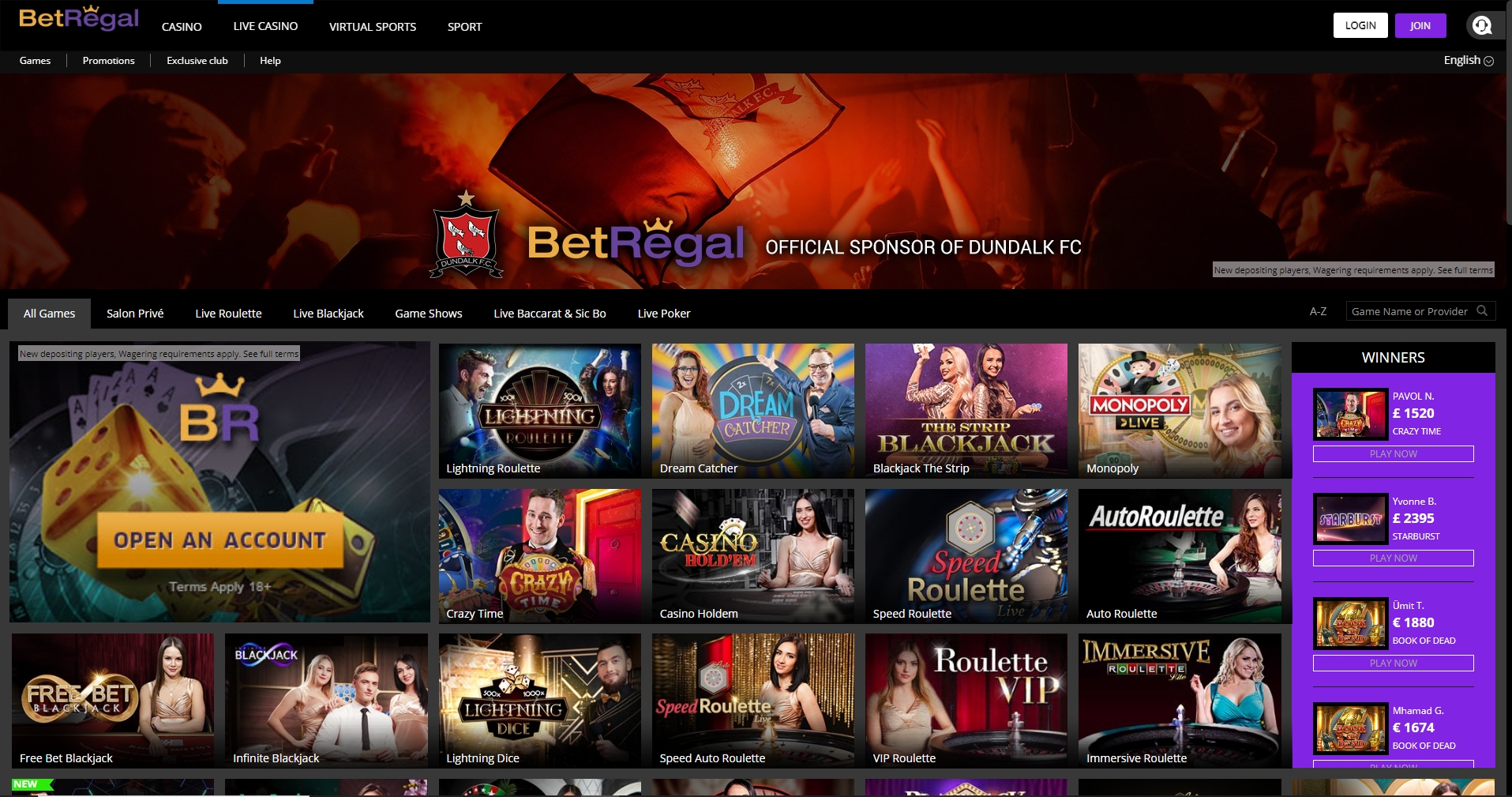 Betregal Casino Live Dealer Games