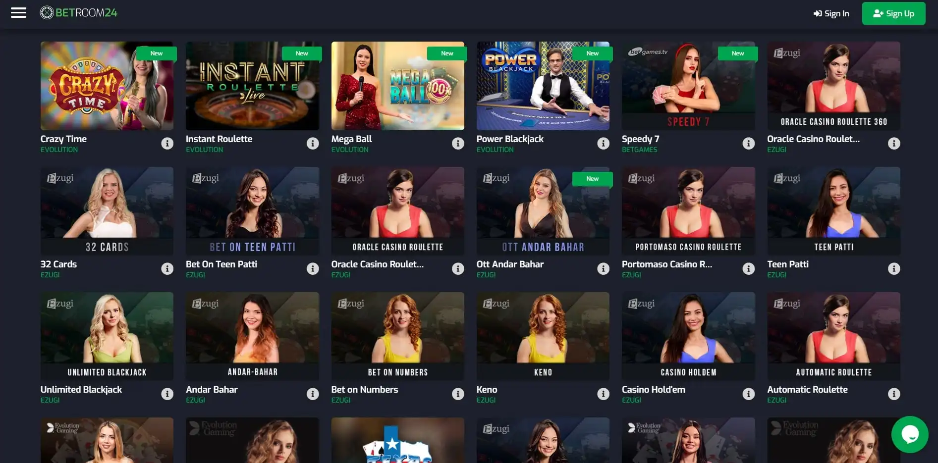 Betroom24 Casino Live Dealer Games