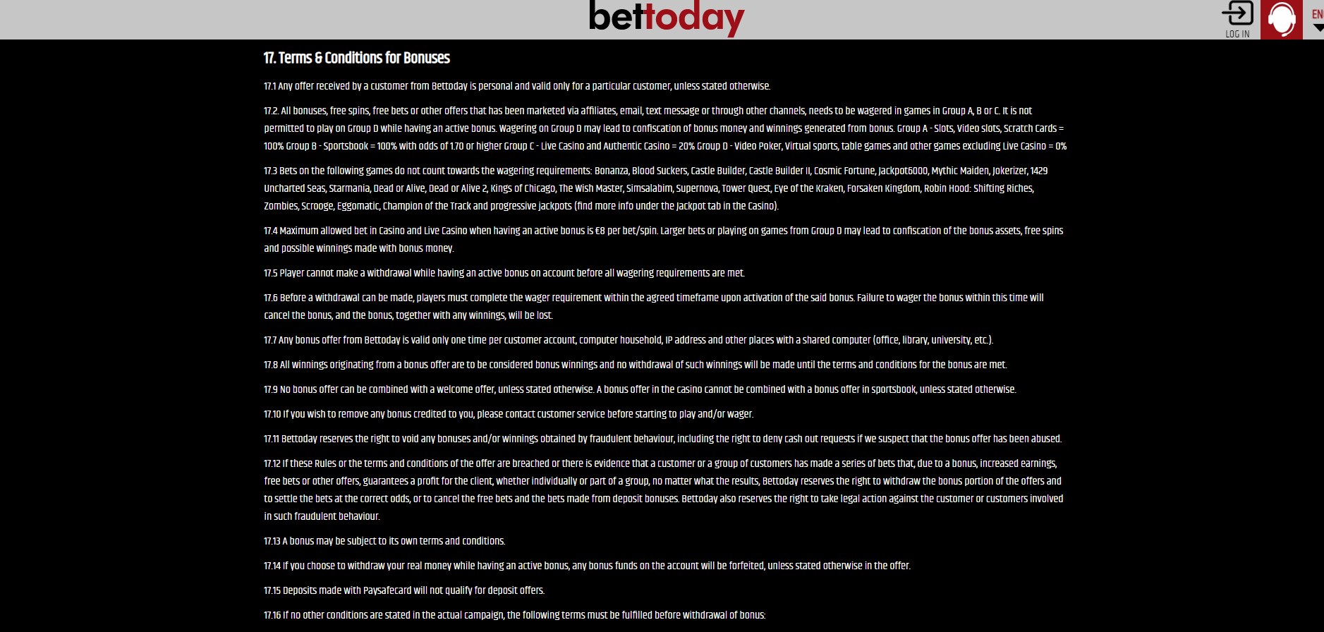 BetToday Casino No Deposit Bonus