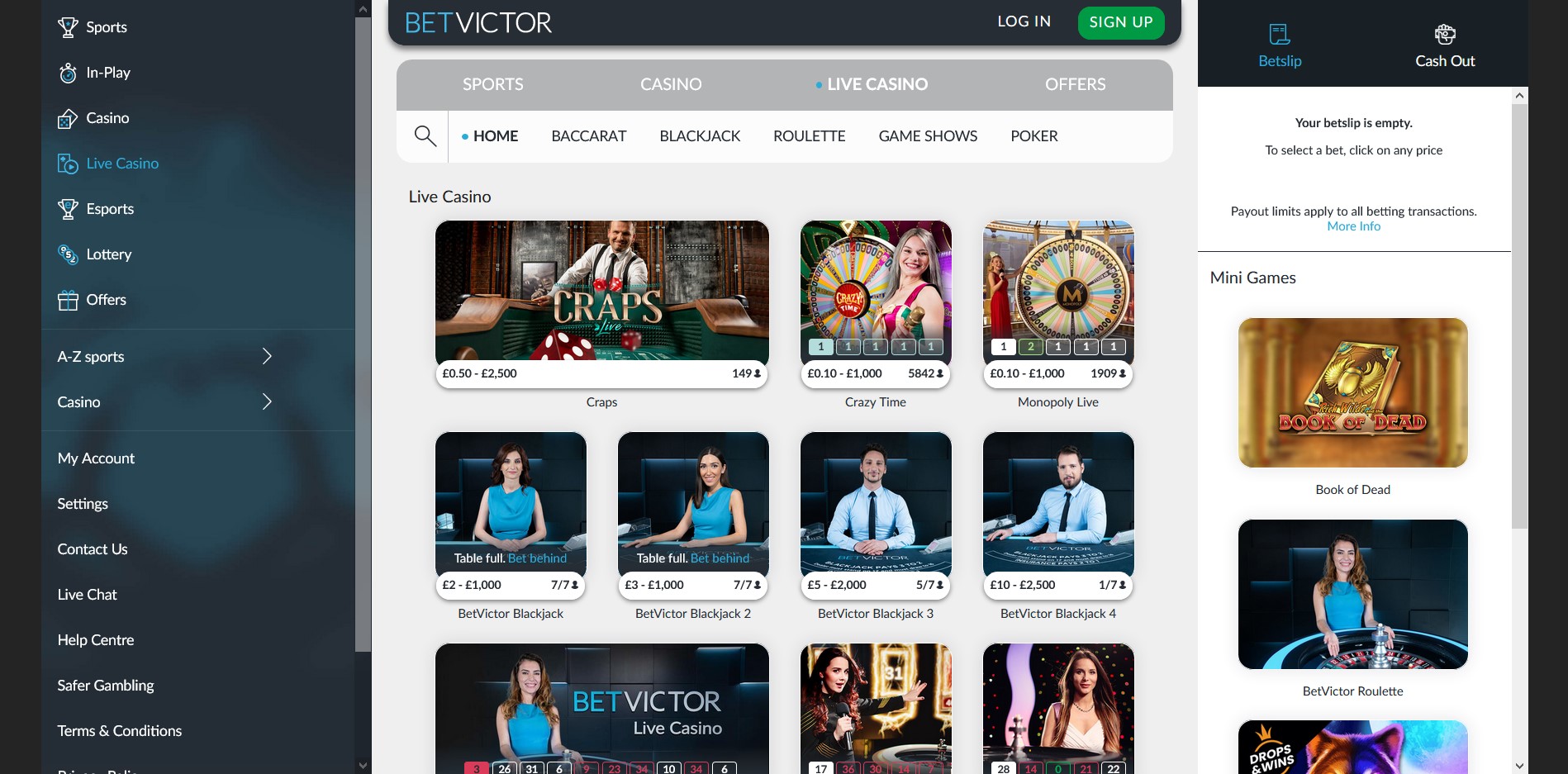 Bet Victor Casino Live Dealer Games