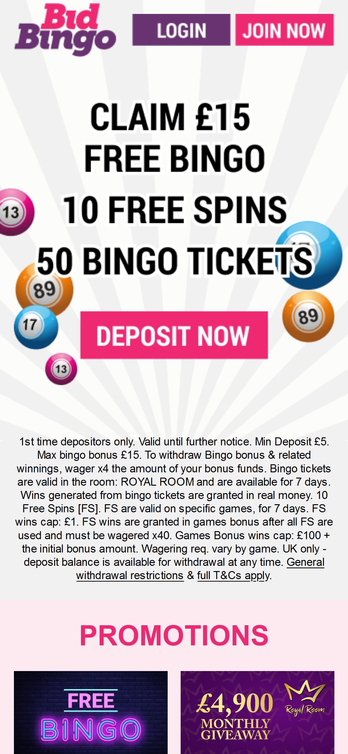 Bid Bingo Casino Mobile Review