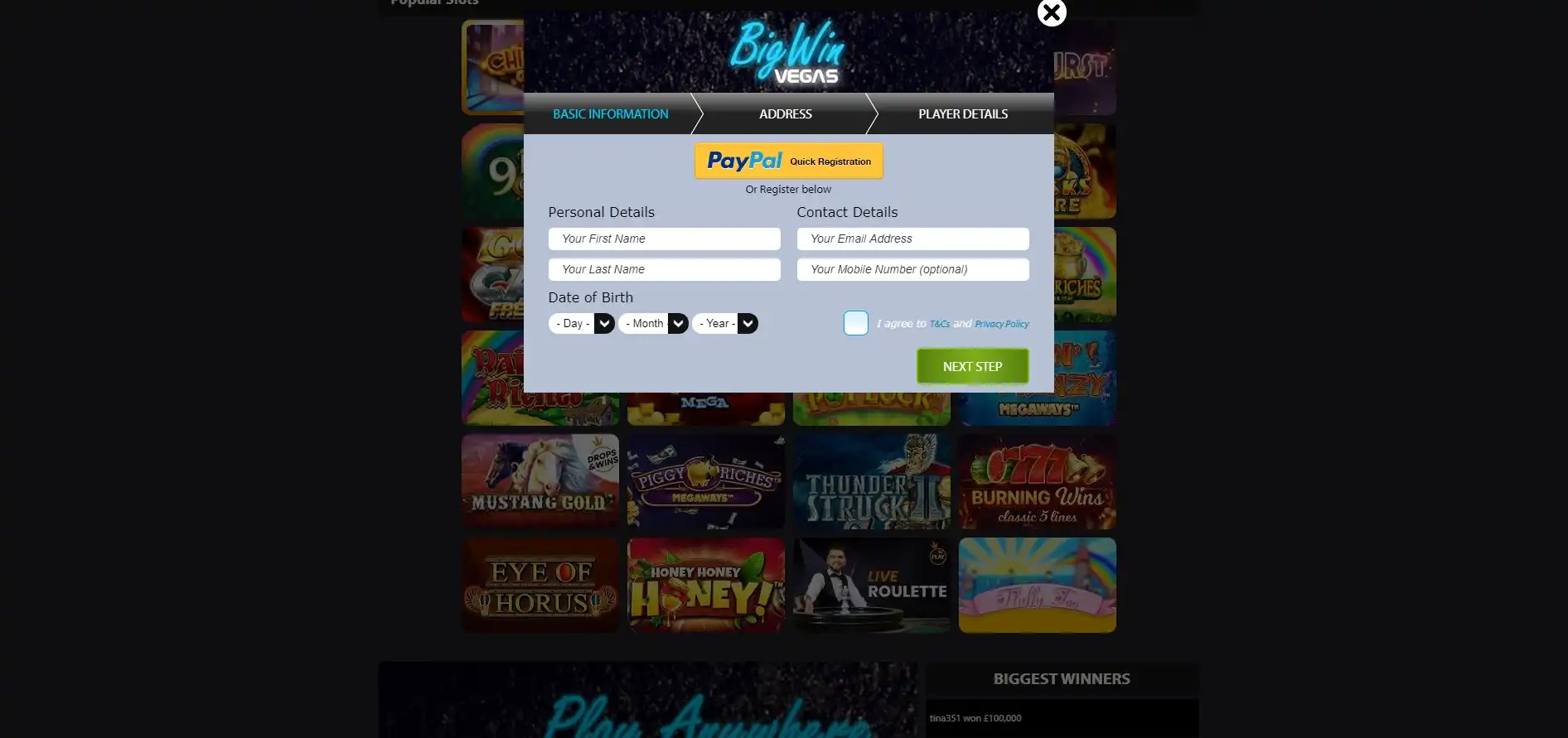 Big Win Vegas Casino Login